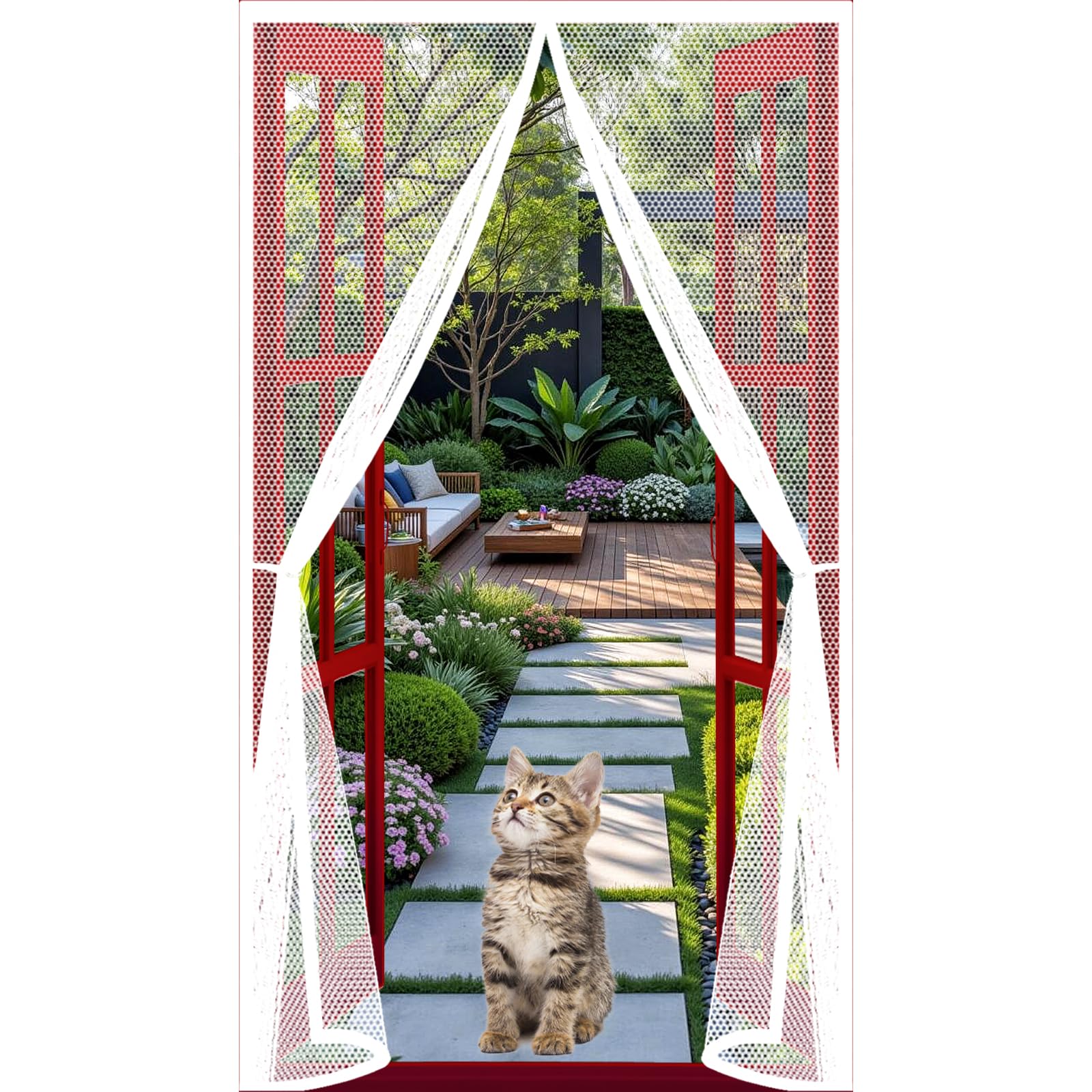 Lijiao White Magnetic Door Curtain 195 X 130 Cm With Powerful Magnets And Full Frame Hook&Loop, No Gap, Keep Bugs Out Lets Fresh Air In, Fly Curtain Door Screens Nets Kid And Pet Friendly,