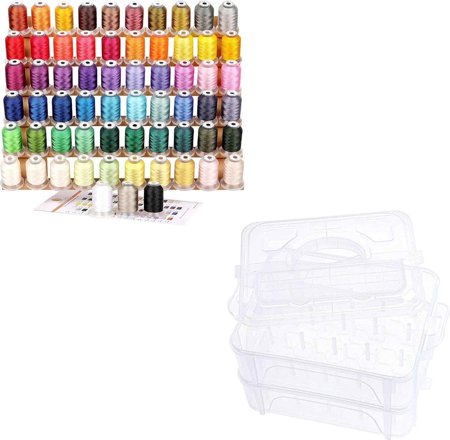 63 Colors Polyester Machine Embroidery Thread Kit 500M + 2 Layers Stackable Clear Storage Box/Organizer for Holding 40 Spools Home Embroidery & Sewing Thread