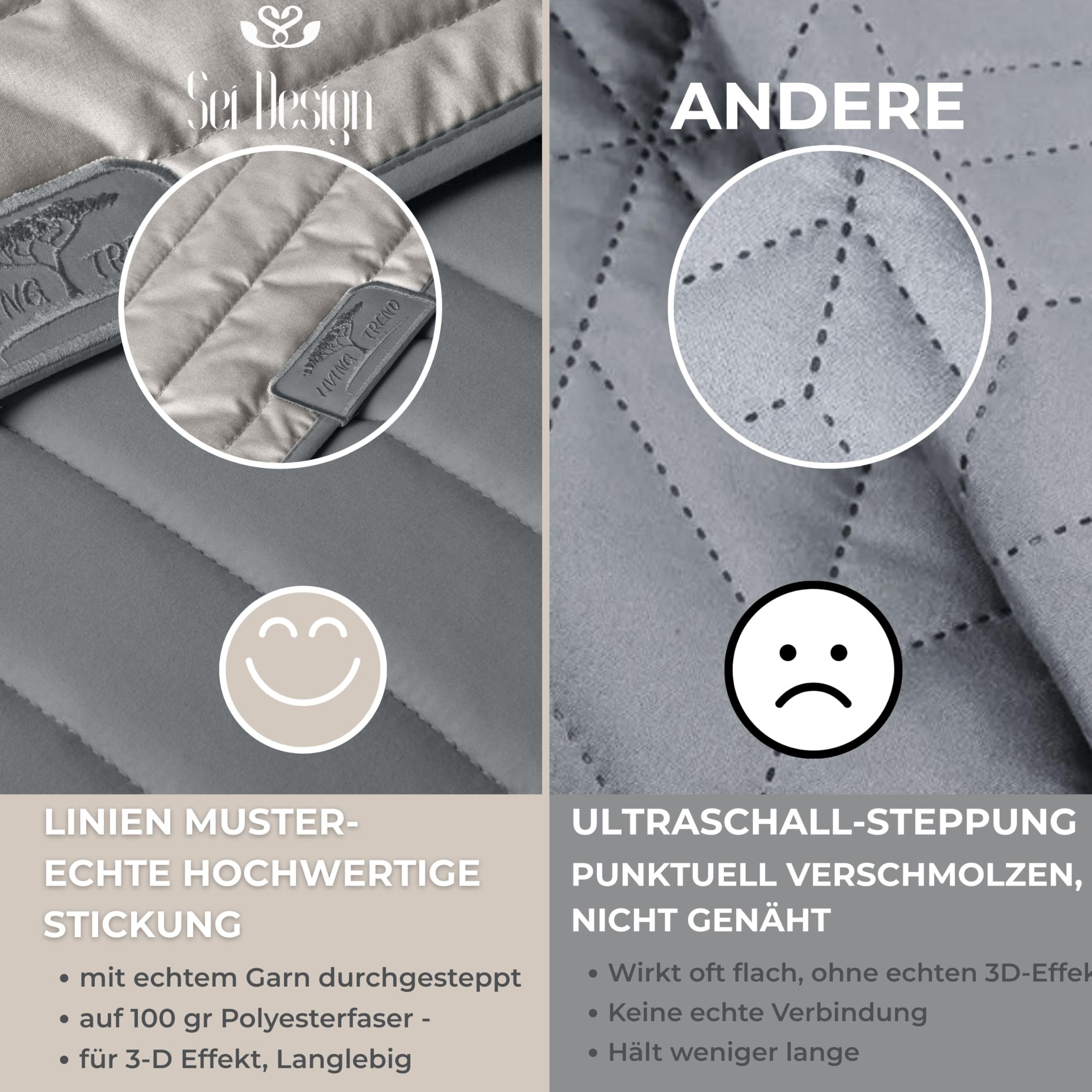 sei Design Luxus Tagesdecke 240x260 – Kuscheldecke & Überwurfdecke Beige - Grau – Sofadecke, Bettüberwurf & Deko für Schlafzimmer – Steppdecke flauschig, Wendedecke modern