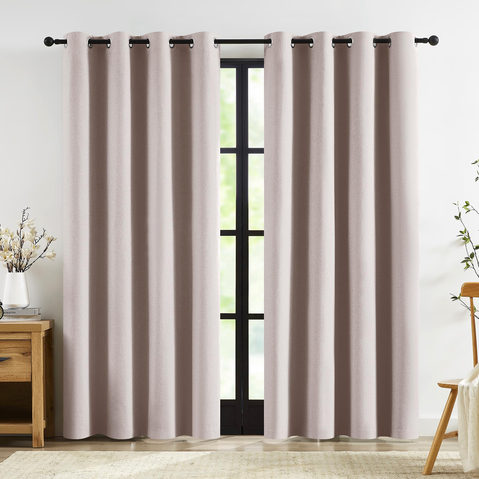 Abstractex Blush Pink Full Blackout Curtains 72 Inch Long Eyelet Curtains for Girls Living Room Linen Textured Thermal Insulated Window Treatments for Kids Bedroom 52" Wide 2 Panels