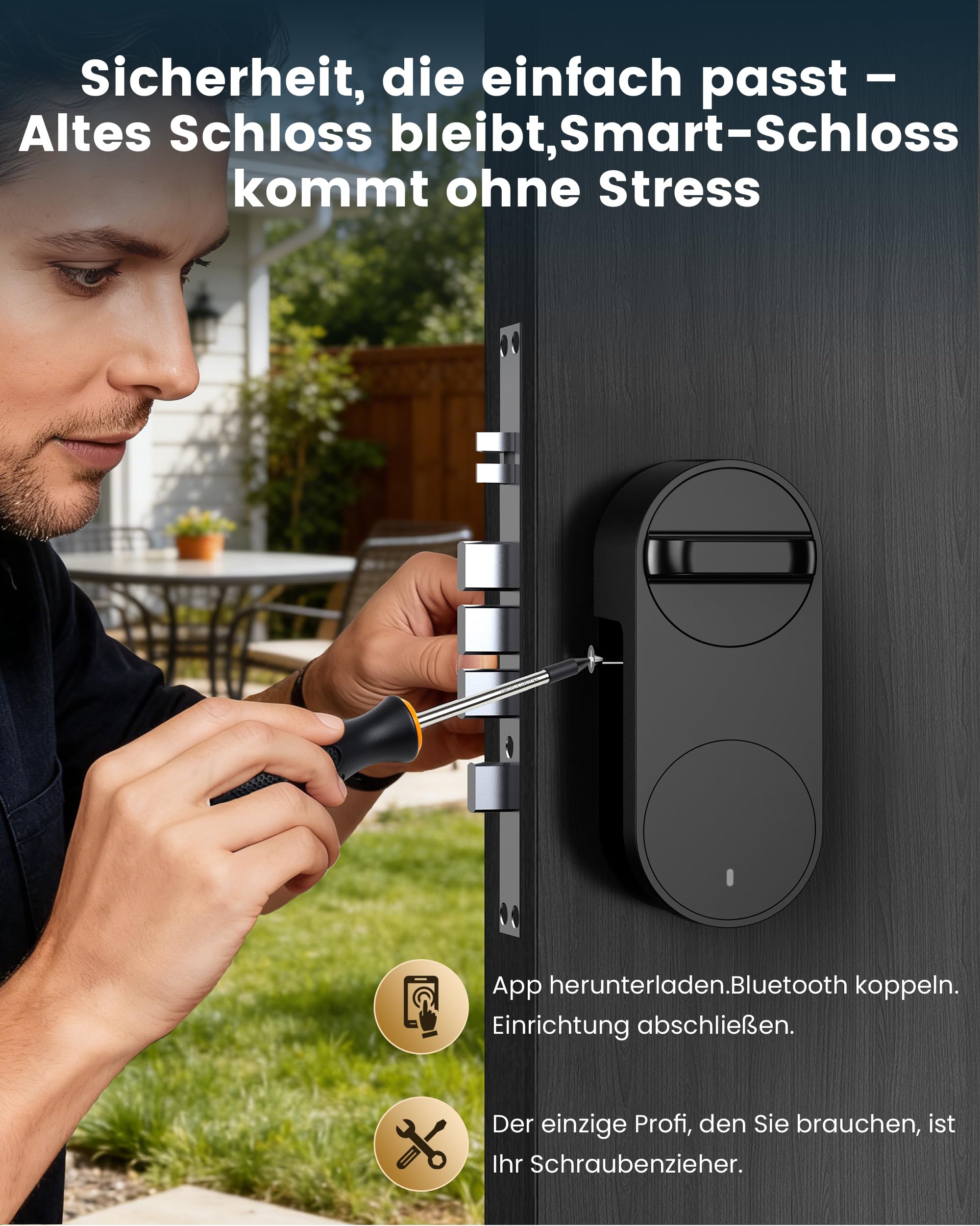 Signstek Smart Lock, Smartes Türschloss Fingerabdruck & Bluetooth – Nachrüstbarer Elektronischer Schloss Türöffner per App, Code, Smartphone, ohne Austausch des Schließzylinders (Schwarz)