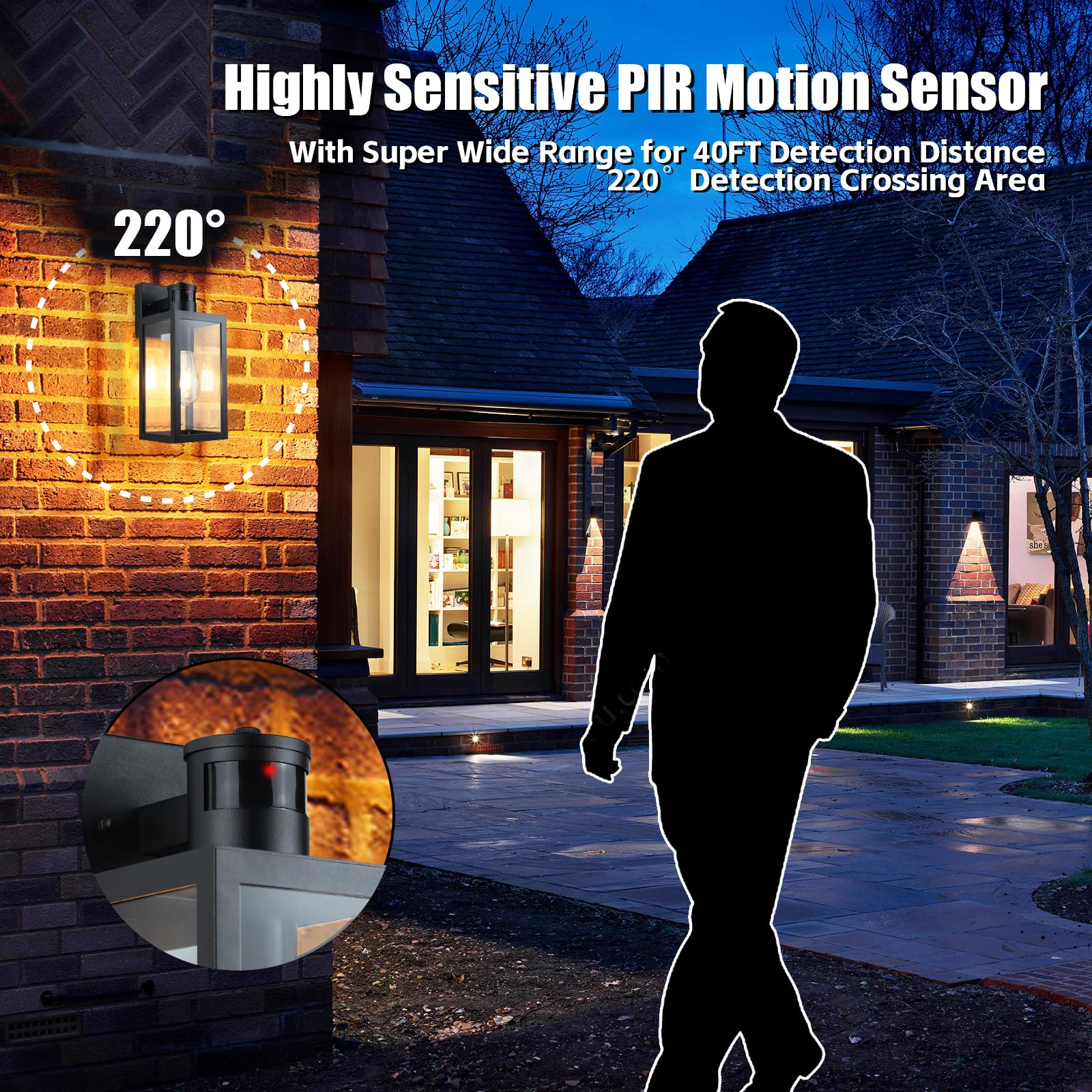 Luces de pared con sensor de movimiento para exteriores, aplique de pared de noche a amanecer, impermeable, soporte de pared para entrada, puerta, garaje, enchufe E27, activado por
