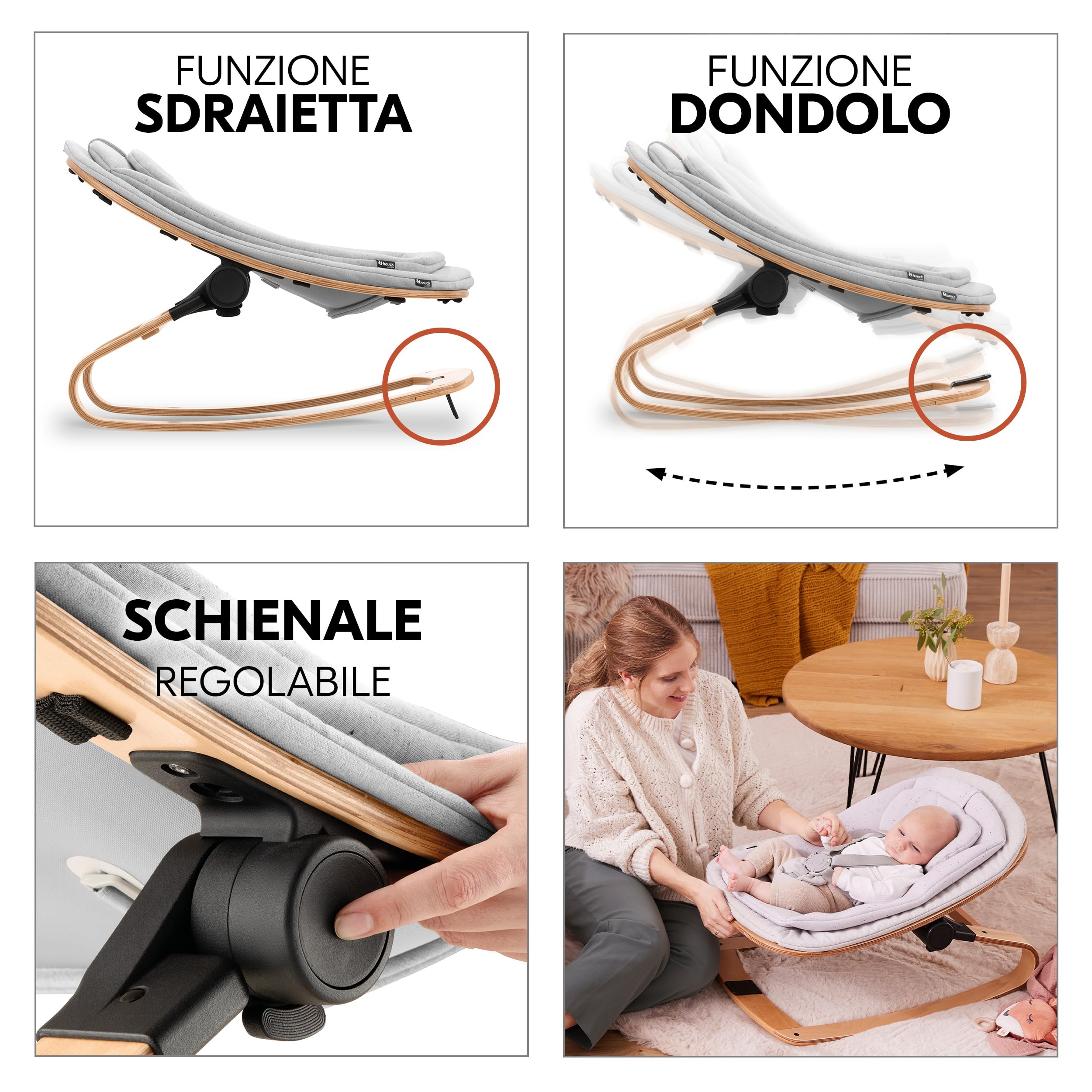 hauck Seggiolone Pappa Alpha Move Set Neonato con Eco Bouncer – Seggiolone Evolutivo Legno Regolabile dalla Nascita, incluso Sdraietta Neonati, Cuscino per Seduta e Vassoio