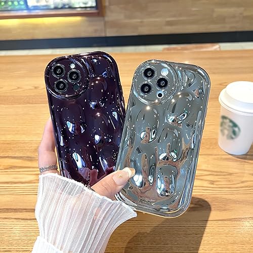 Miniatura 5 de Uioeua - Funda compatible con iPhone 13 Pro Max 3D, bonita funda de lujo con forma de onda con purpurina láser con protector completo de lente de