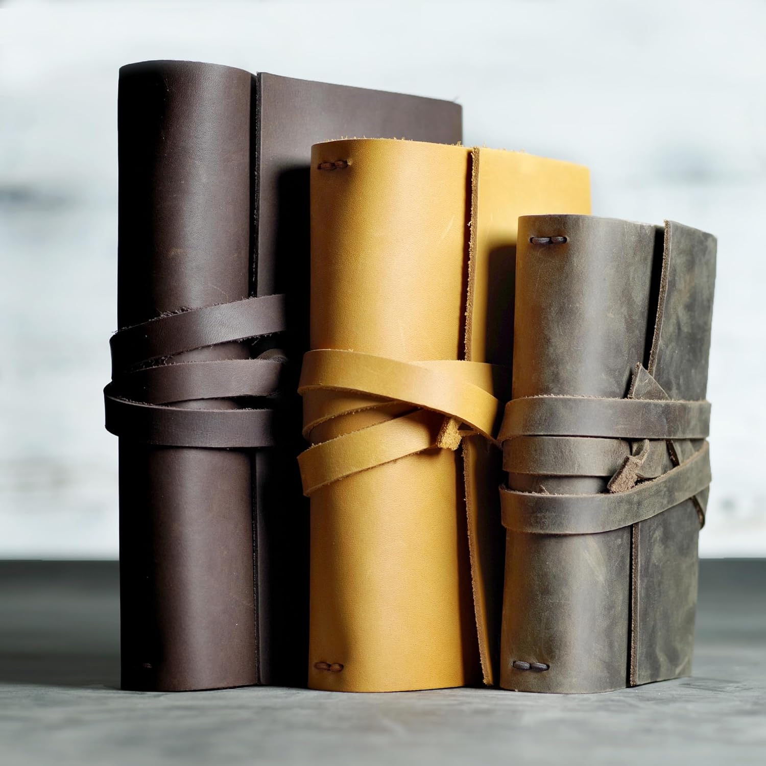 Ox & Pine Refillable Personalized Wrapped Leather Journal - Made From Full Grain Leather Comes With and Holds 4 Kraft Paper Notebooks (5x7, Lined Paper, Dark Brown)