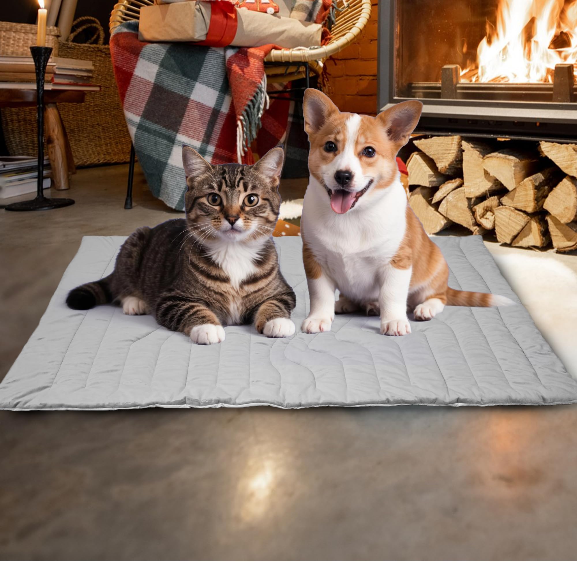 Homcolorful Self Warming Cat Dog Bed Mat, Cat Self Heating Mat, Non-Slip & Foldable for Dog/Cat Up to 50 lbs for Indoor Outdoor Non-Electric (36 x 23