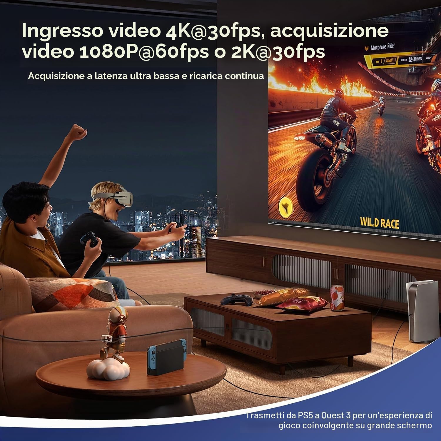 Guermok Scheda di acquisizione video USB 3.0 con PD 100W, 1080P@60FPS HDMI a USB-A/C, con adattatore Type-C, per streaming su Quest 3 / Pad/MacOS/Switch2/1, Argento