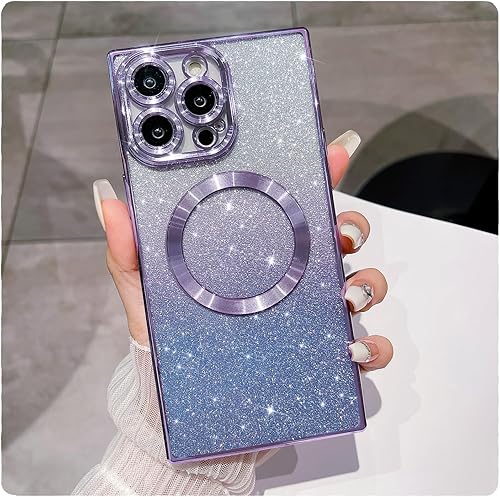Funda para iPhone 14 Pro Max, compatible con MagSafe, funda magnética con purpurina, lujosamente lindas, chapadas, brillantes para iPhone 14 Pro Max