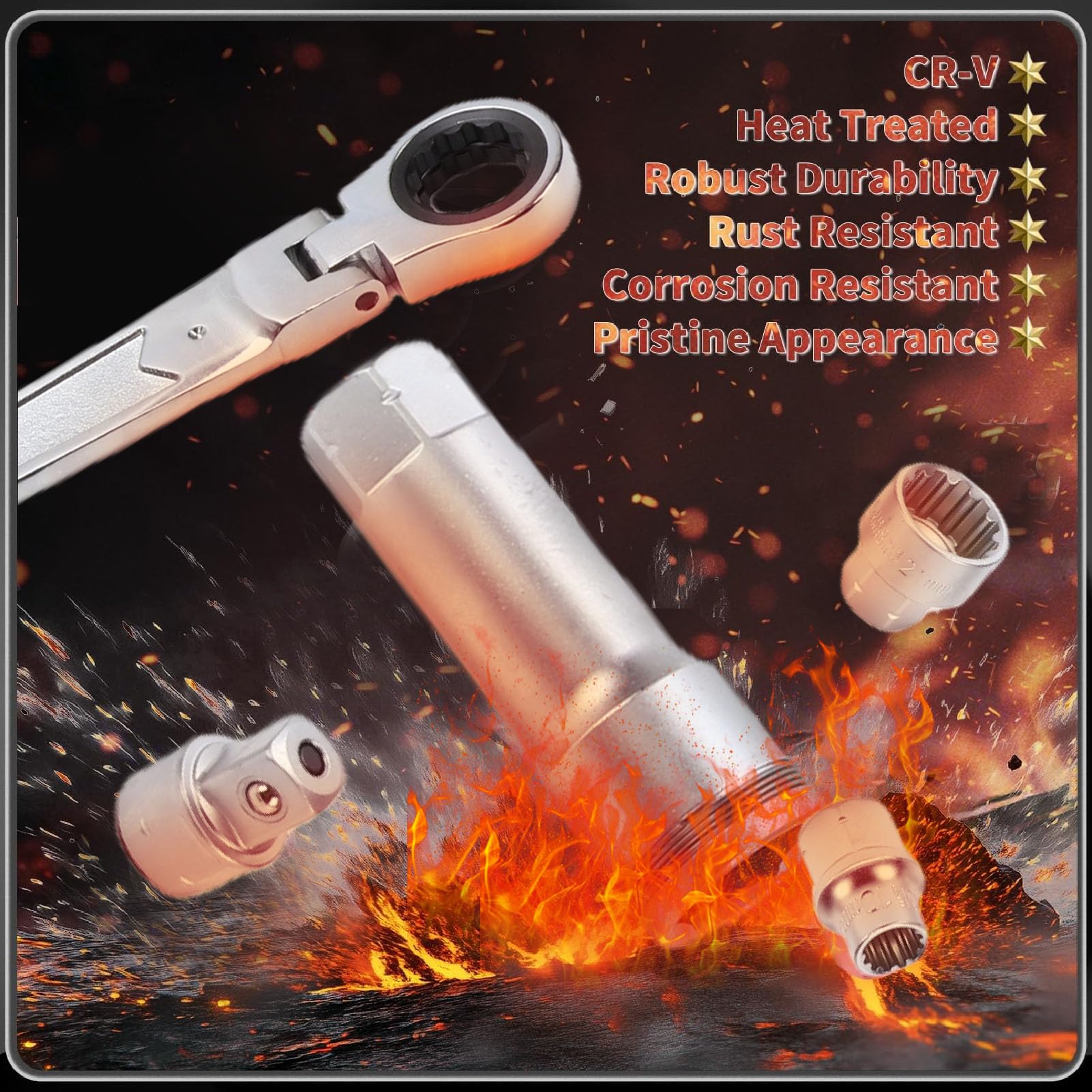 YWBL-WH Set di Bussole Passanti, Chiave a Cricchetto Reversibile da 19 Mm con Bussole Scanalate Metriche da 10 a 24 Mm, modalità a Cricchetto 2 in 1, per Serrare e Allentare Dadi