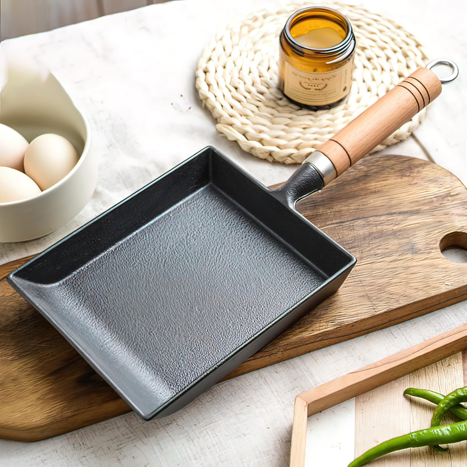 Padella per tamagoyaki in ghisa pre-rivestita, 22,9 x 17,8 cm, ideale per omelette di uova giapponesi