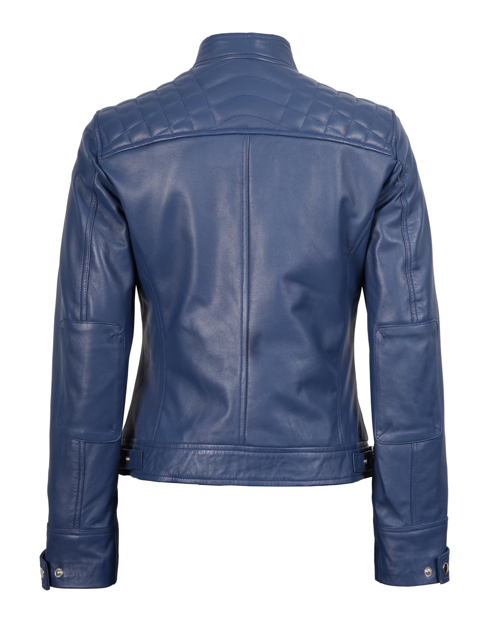 fjackets Damen Lederjacke - Echtes Lammfell Cafe Racer Moto Biker Steppjacke Reißverschluss Jacke für Frauen, Blau, Medium