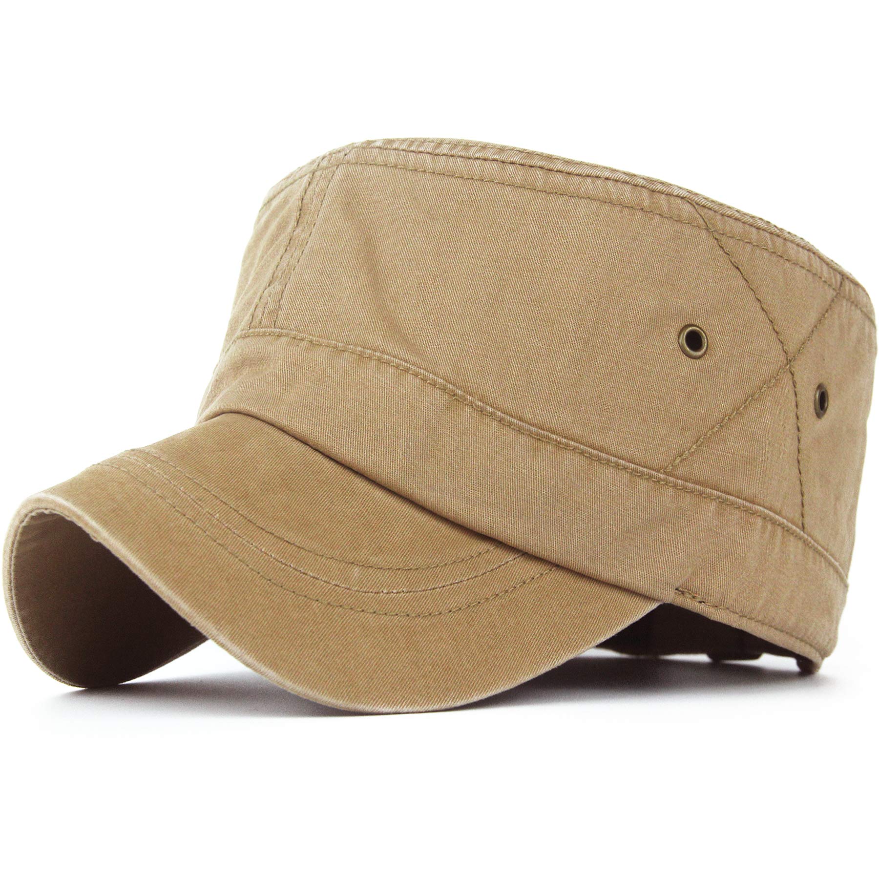 Rayna Fashion Men Women Vintage Distressed Washed Cotton Twill Cadet Army Cap Adjustable Military Hat Flat Top Baseball Cap