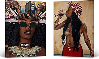 Modern African Women Oil Painting Two Pieces Canvas Print Decorative Art Wall Decor Artwork African American Art Living Room Bedroom Ready to Hang Made in USA 12x8 - coolthings.us
