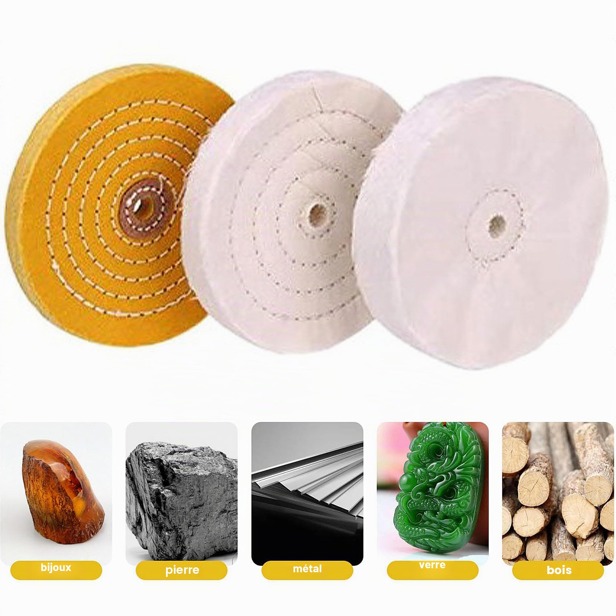 Lot de 5 disques de polissage de 150 mm avec trou de mandrin de 12,7 mm pour ponceuses, spirales, cousus, miroir, coton