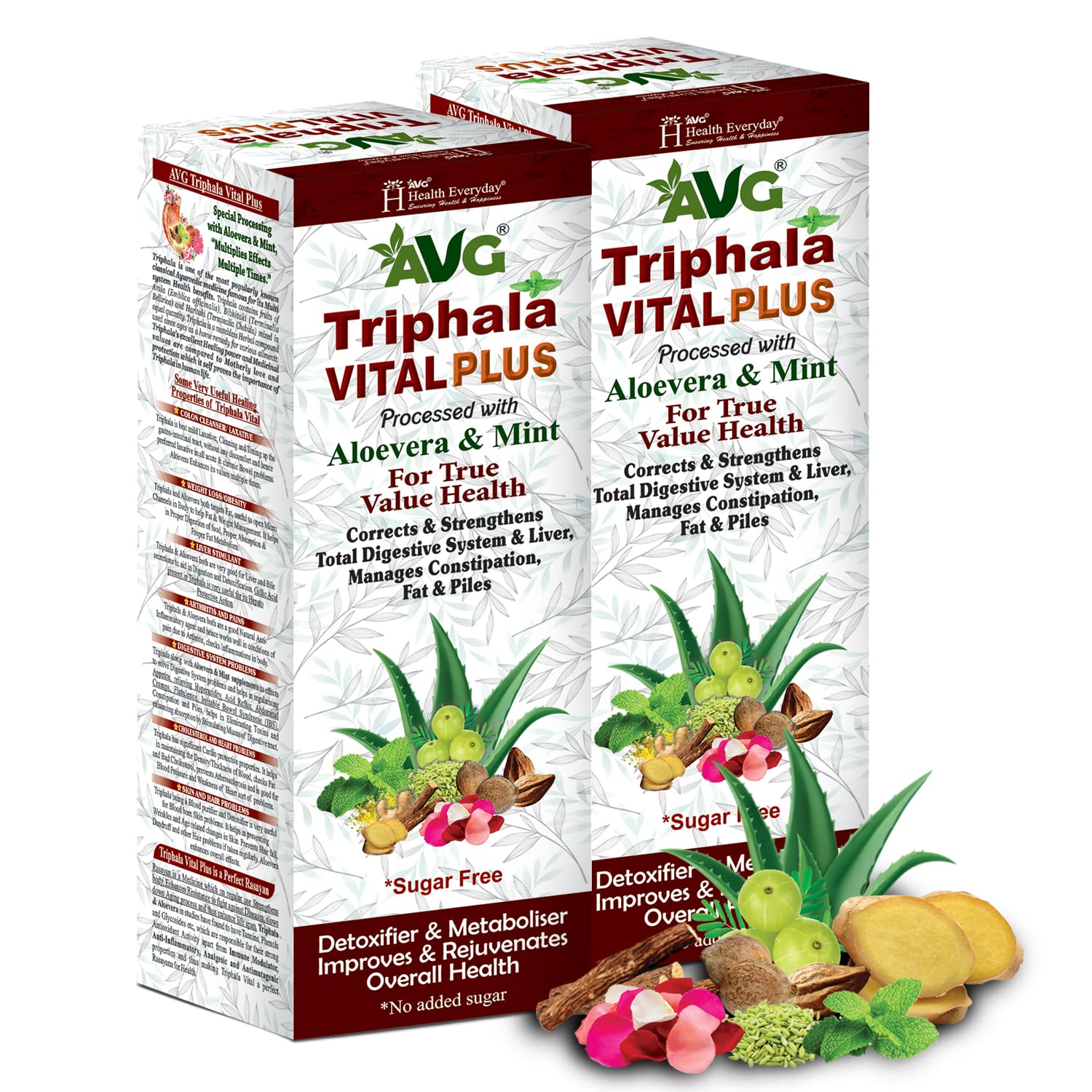 AVG Health Organics Triphala Vital Plus - Herbal Supplement for Weight Loss, Improves Digestion 1L | Pack of 2