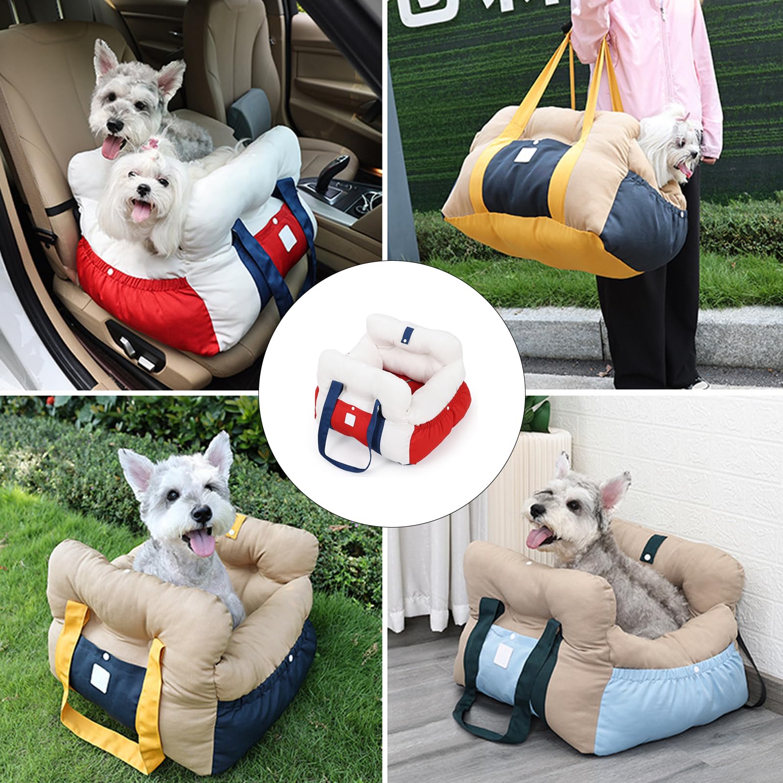& Secure - Bolso de viaje para mascotas transpirable para perros pequeños con cinturones que garantiza comodidad en el coche, cama para perro