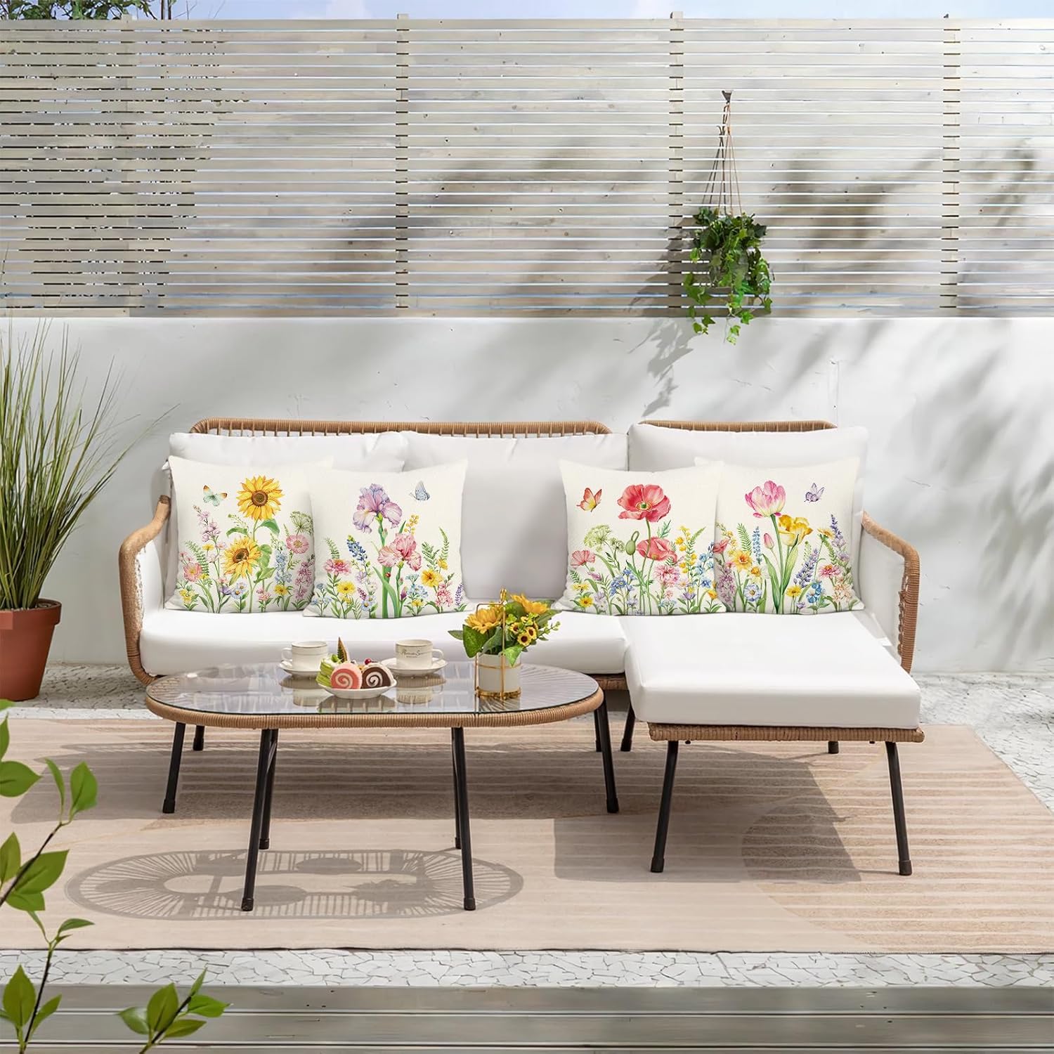 Bonhause Spring Floral Throw Pillow Covers 18 x 18 Inch Tulips Iris Sunflower Poppy Floral Decorative Pillows Soft Velvet Cushion Cases for Couch Sofa Garden Patio Decor Set of 4 - Image 4