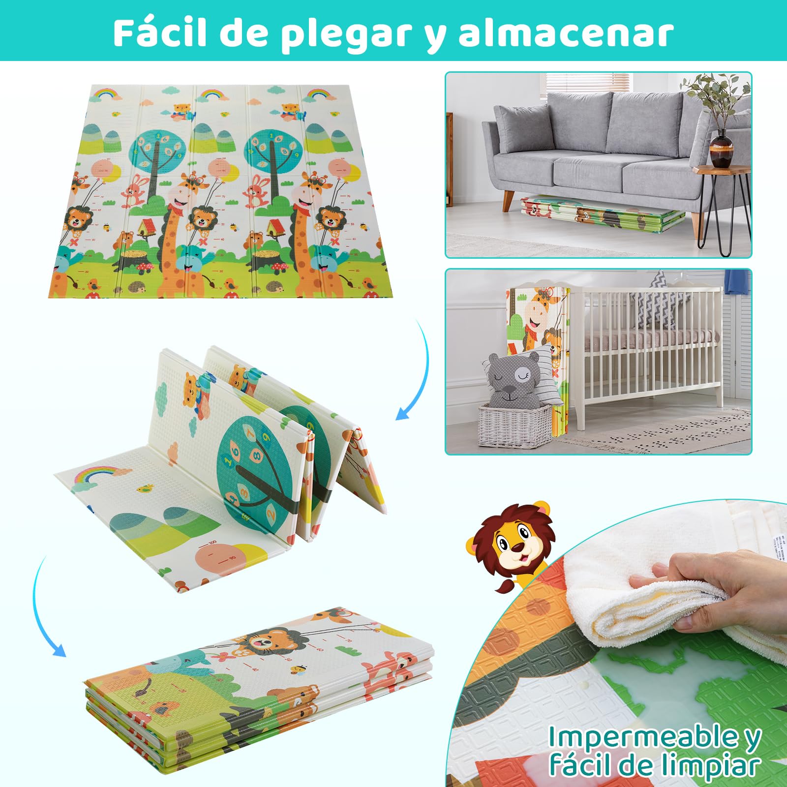 Babymat, Kindermat, Speelmat, 180 X 200 X 1,5 Cm, Omkeerbaar En Niet Giftig Dik Opvouwbaar Waterdicht Schuimrubber Kindertapijt Kruipmat Speeltapijt Vloermat Kindermat Cadeau Baby