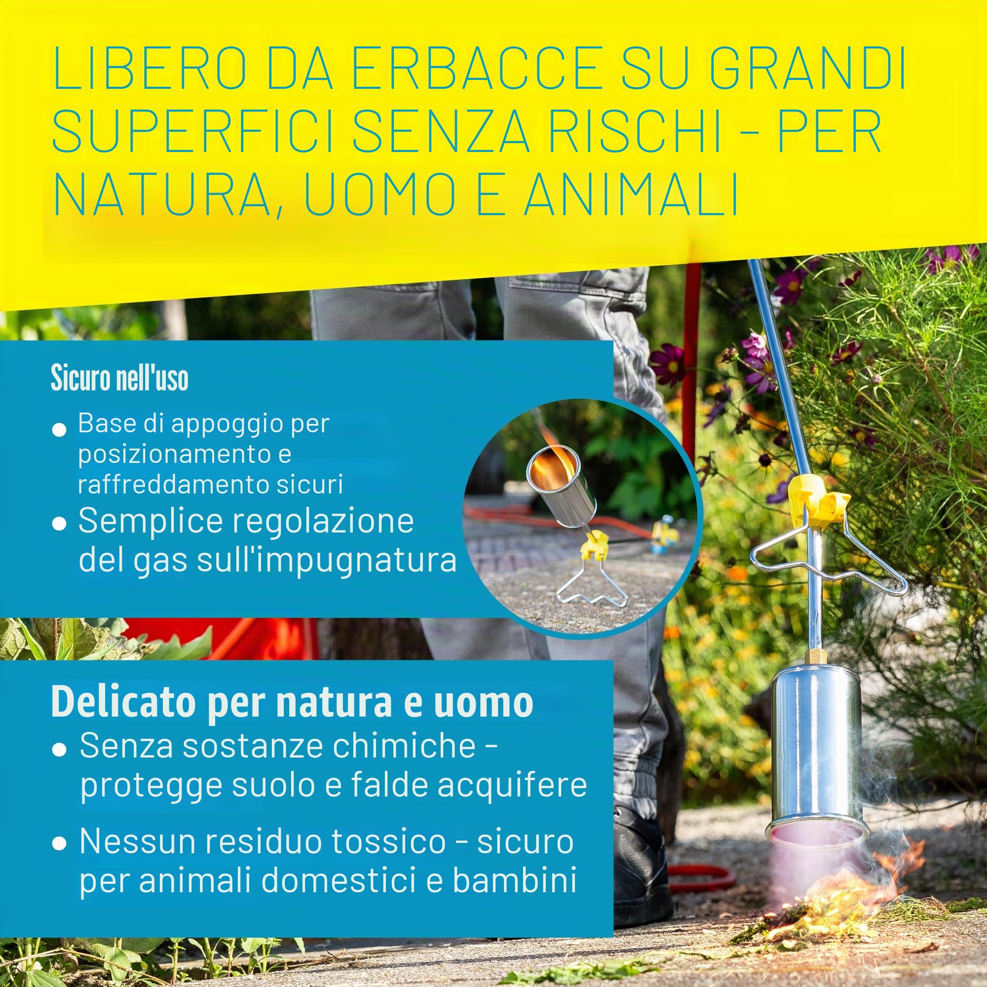 Gloria Thermoflamm BIO Professional Plus Set - diserbante Gas | Potente & Durevole | per Grandi Aree | Collegamento bombola Gas compresso | per Giardino e marciapiedi Senza Erbacce