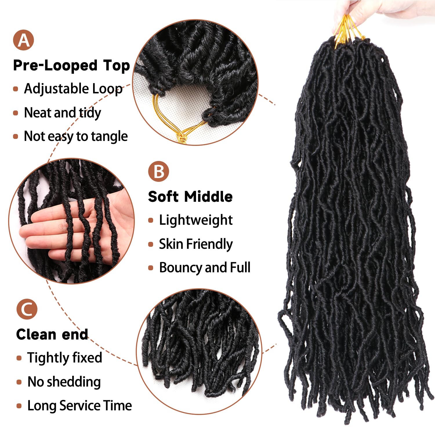8 Packs Faux Locs Crochet Hair Extensions for Black Women Soft Locs Crochet Braids Hair Extensions (#1B, 18Inch (Pack of 8)) - Image 4
