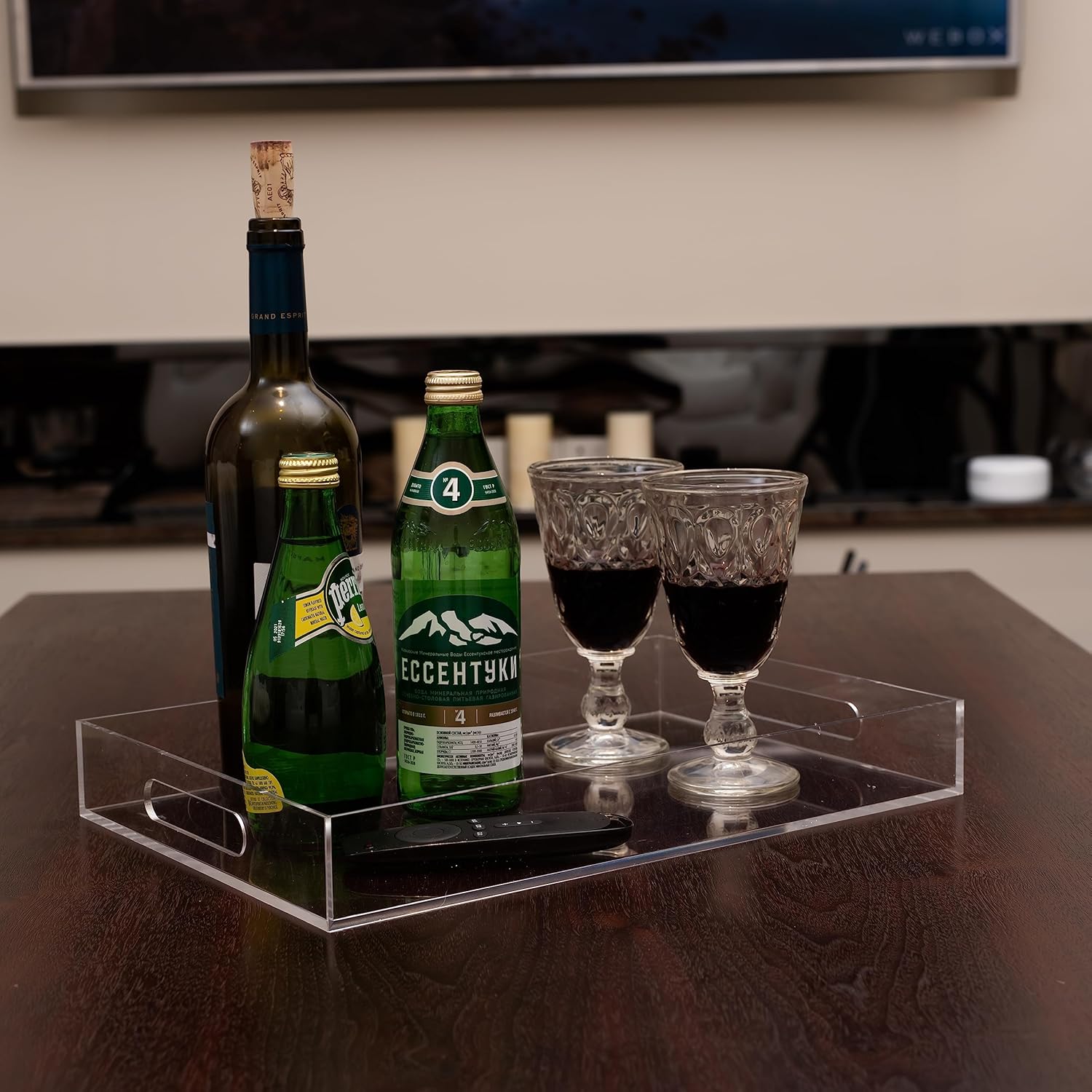 Clear Sturdy Acrylic Serving Tray with Handles 10x15x2H Inches -Spill Proof- Decorative Trays Countertop Organizer for Ottoman Coffee Table Nightstand, sidetable, Breakfast, Tea, Food - Image 8