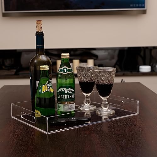Miniatura 39 de Bandeja de acrílico transparente resistente con asas de 12 x 12 x 2 pulgadas de alto, a prueba de derrames, bandejas decorativas, organizador