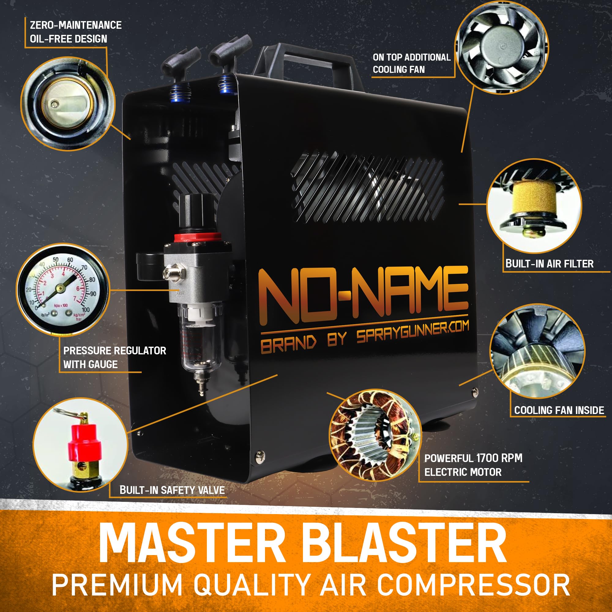 NO-NAME Kit aérographe avec compresseur Master Blaster II, kit aérographe double action pour art, tatouage, décoration de gâteau, maquillage, nail art et peinture de maquette (BD-180K et BD-130K avec