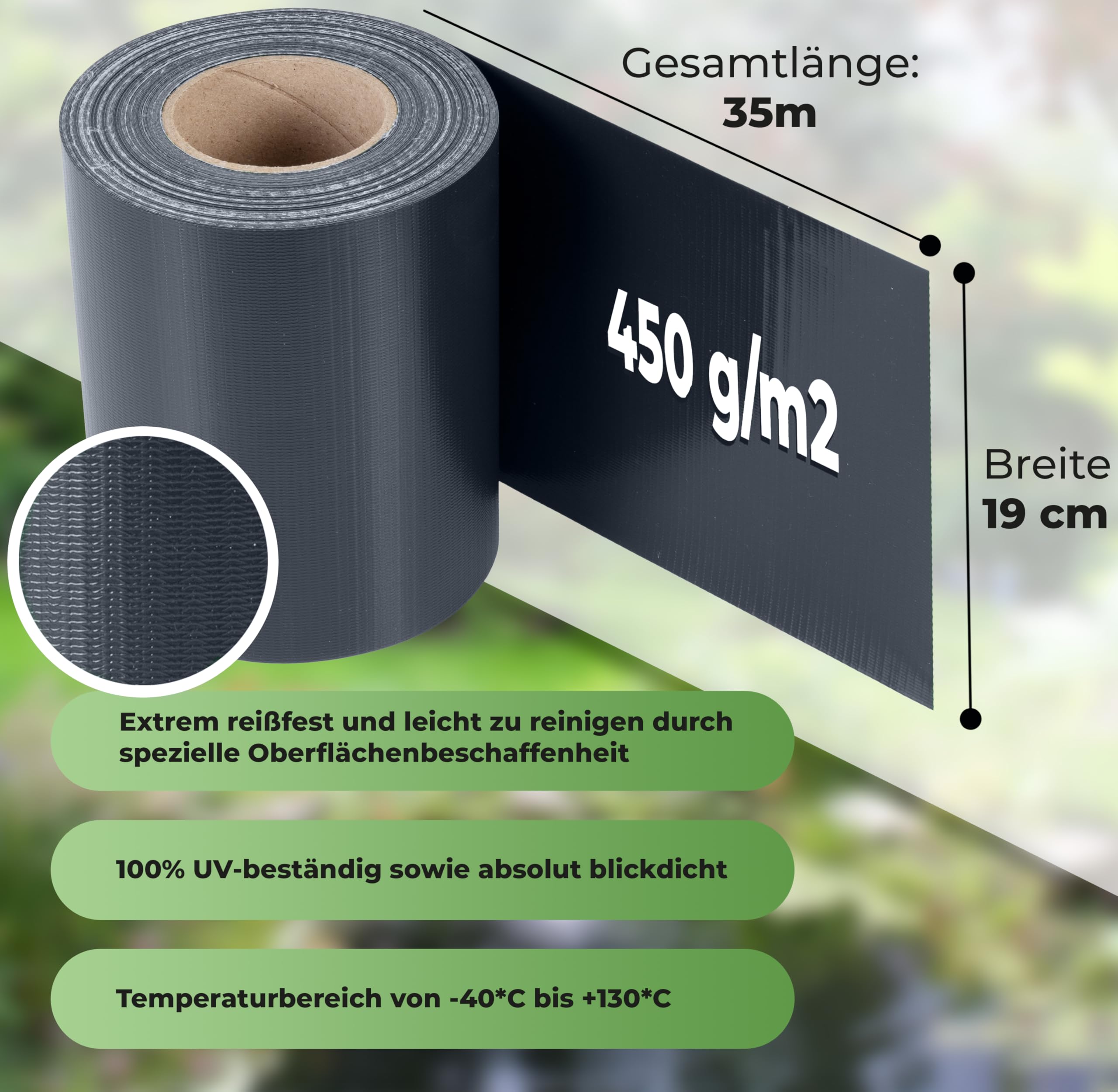 4er Set PVC Sichtschutzstreifen für Doppelstabmatten 4x 35 m x 19 cm inkl. 30 Clips je Rolle | wetterfest, UV-beständig, bruchsicher | Anthrazit, Grau oder Grün | Garten Zaun Blende (Anthrazit)