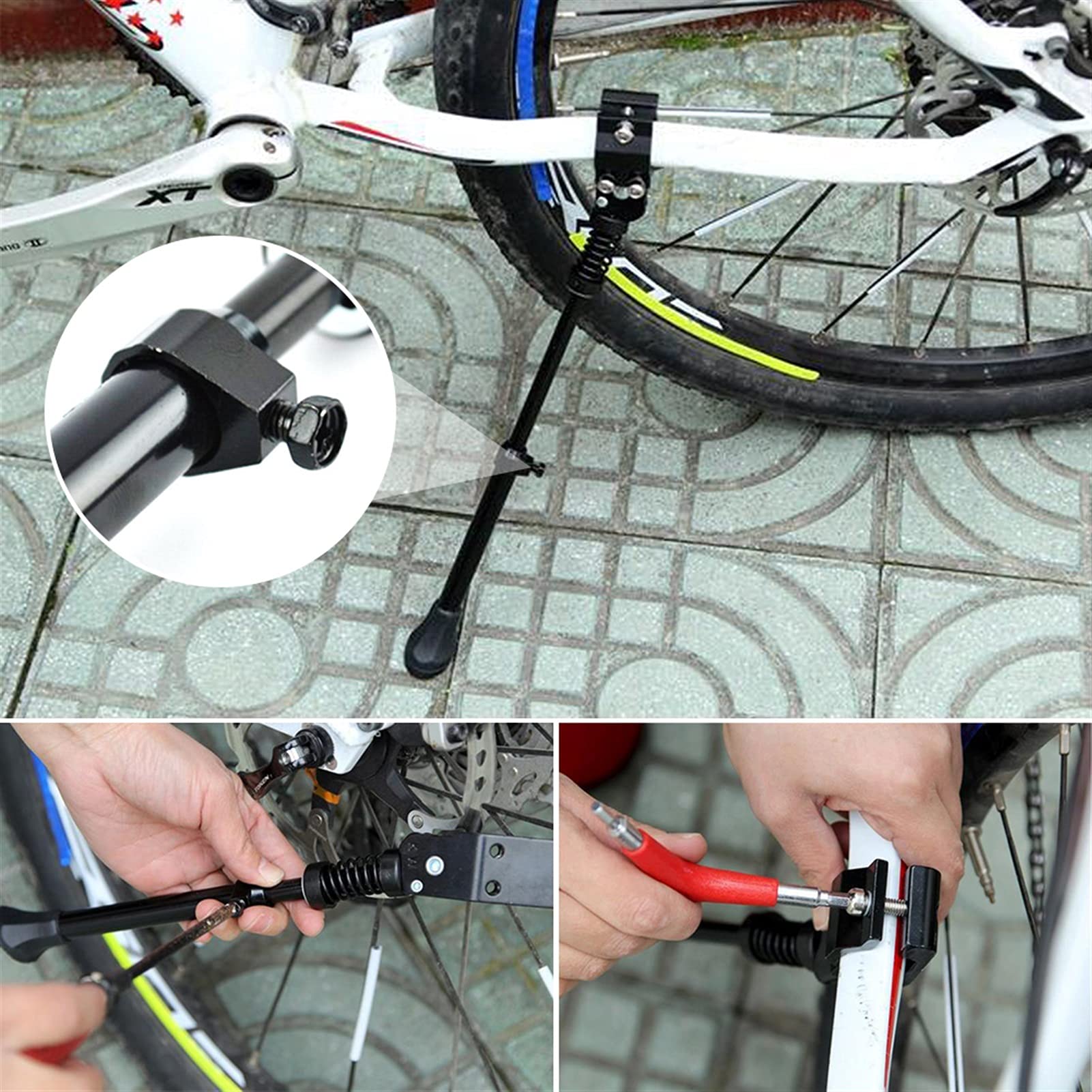 Regulowana podpórka rowerowa z antypoślizgowymi gumowymi nóżkami, 26-36 cm stojak na rower MTB Części rowerowe Wspornik do roweru górskiego szosowego Podpórka boczna Podpórka na rower Stojak na rowery