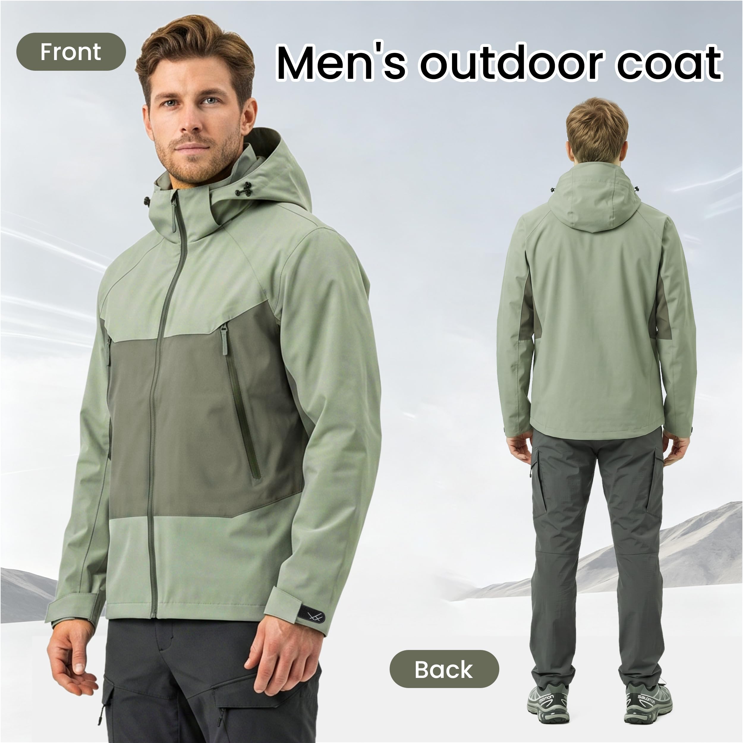 SUKUTU Chaqueta impermeable da uomo Abrigo al aire libre impermeable ligero excursión chaqueta color bloqueado capuchón cappello