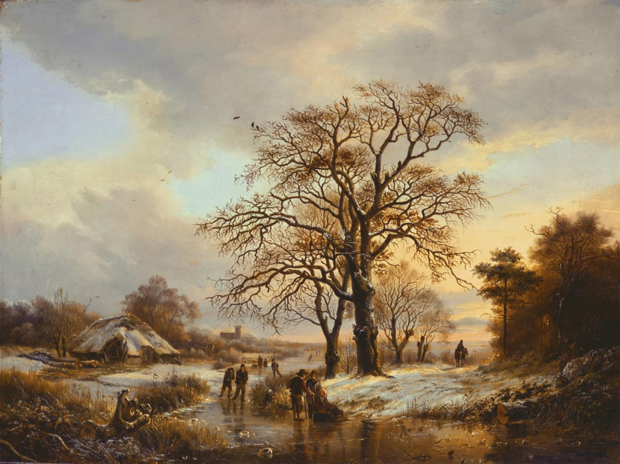 SERENDIPITP Vintage Picture Print on Canvas Wall Art Poster Skaters on a Canal by Barend Cornelis Koekkoek Artwork Print Poster for Wall Decor 60x90cm