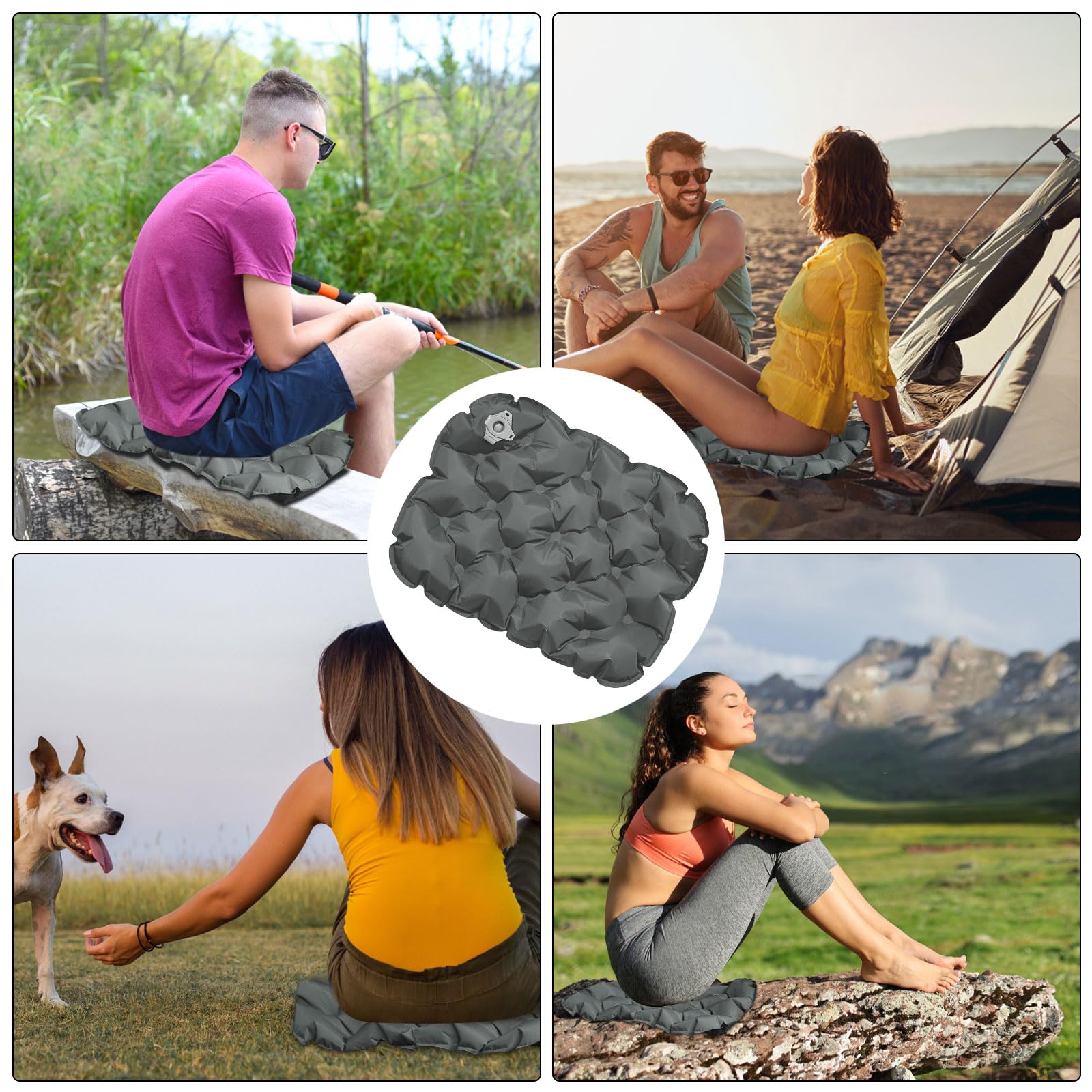 TNSLAND Cuscino Gonfiabile per Seduta, Cuscino D'aria Impermeabile per Campeggio, L'escursionismo, Viaggio, Pesca, o per Concerti, Gradinata, Spiaggia, Stadio, Pavimento, L'ufficio (Grigio)