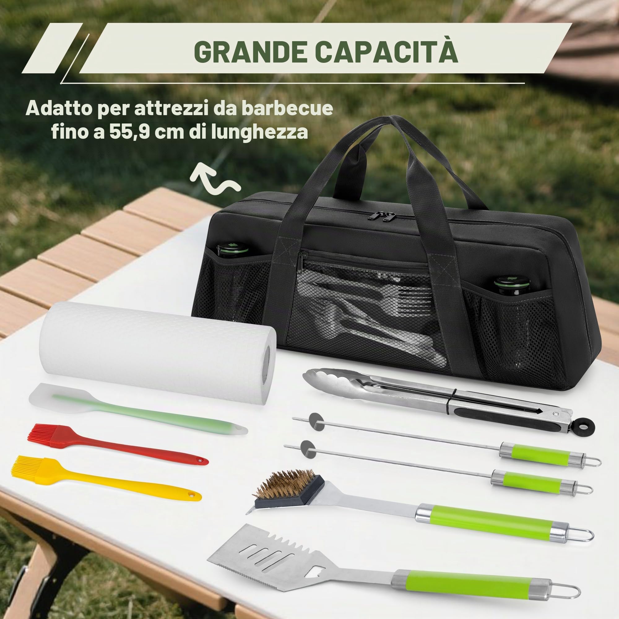 HODRANT Custodia per Utensili da Barbecue per Esterni, Solo Borsa | Grande Organizer per Accessori da Barbecue con Tasche Multiple per Utensili Fino a 20 Pollici