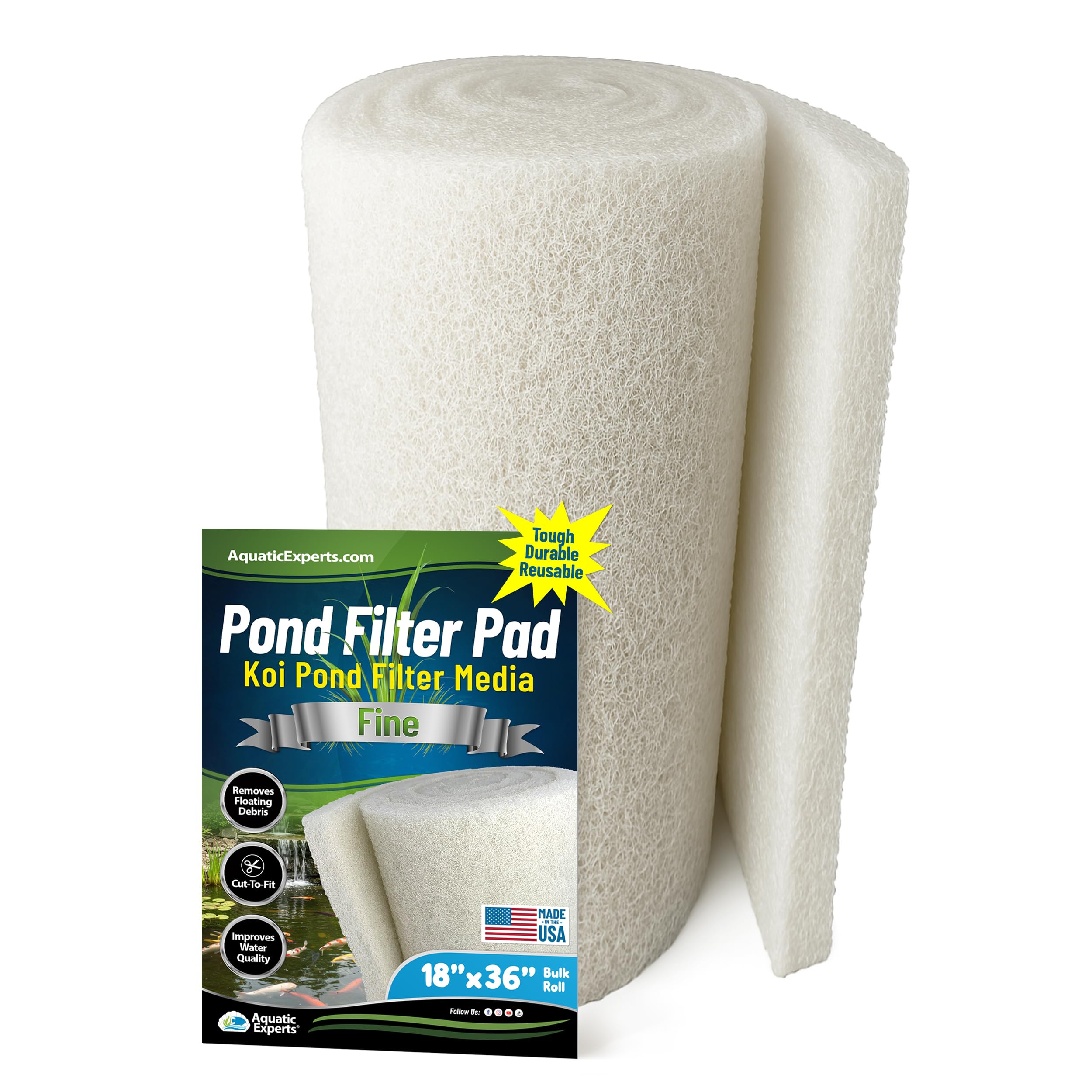Classic Koi Pond Filter Pad FINE - Filtro de estanque a granel, filtros ultra duraderos para estanques al aire libre, material de filtro reutilizable para estanques de peces, Estados Unidos (3/4