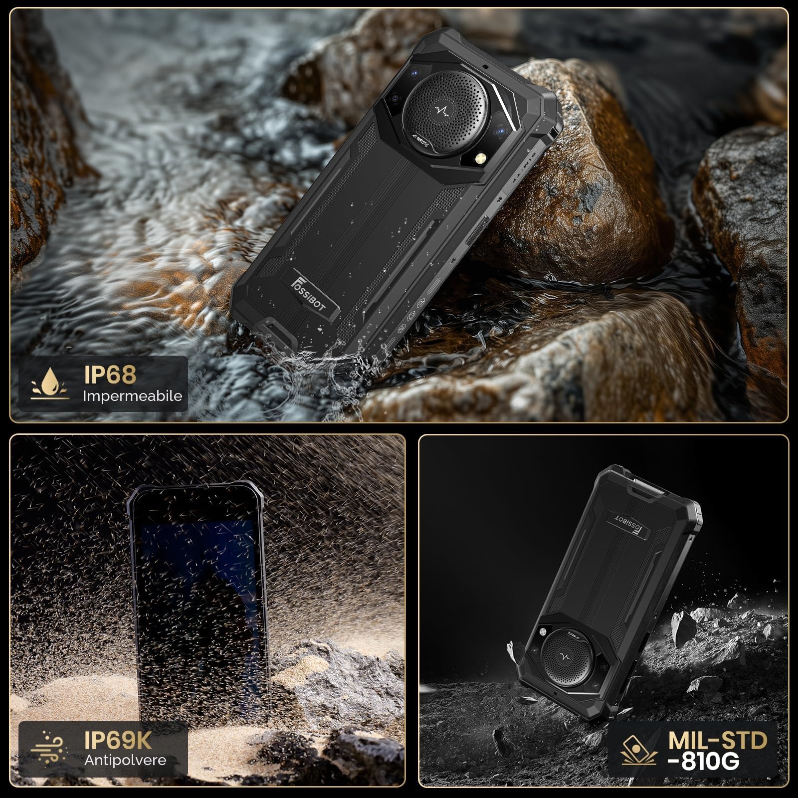 FOSSiBOT F101P 10600mAh Rugged smartphone, 123 dB Altoparlante Telefono indistruttibile, 5,45" schermo compatto cellulare, 7GB+64GB/1TB, 4G Dual SIM, IP68/IP69K telefono da lavoro(2026) | 123 dB