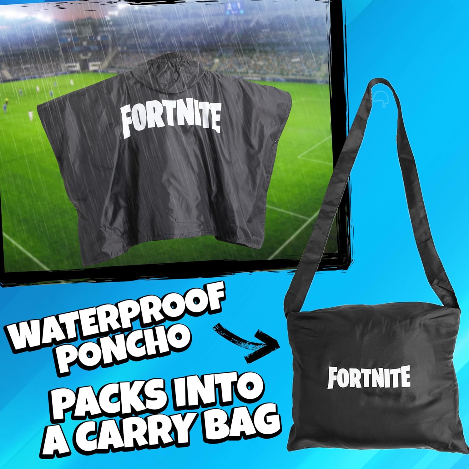 Fortnite Raincoat for Kids Teenagers Waterproof Hooded Rain Poncho with Fleece Lining Foldable Travel Youth Gamer Gifts
