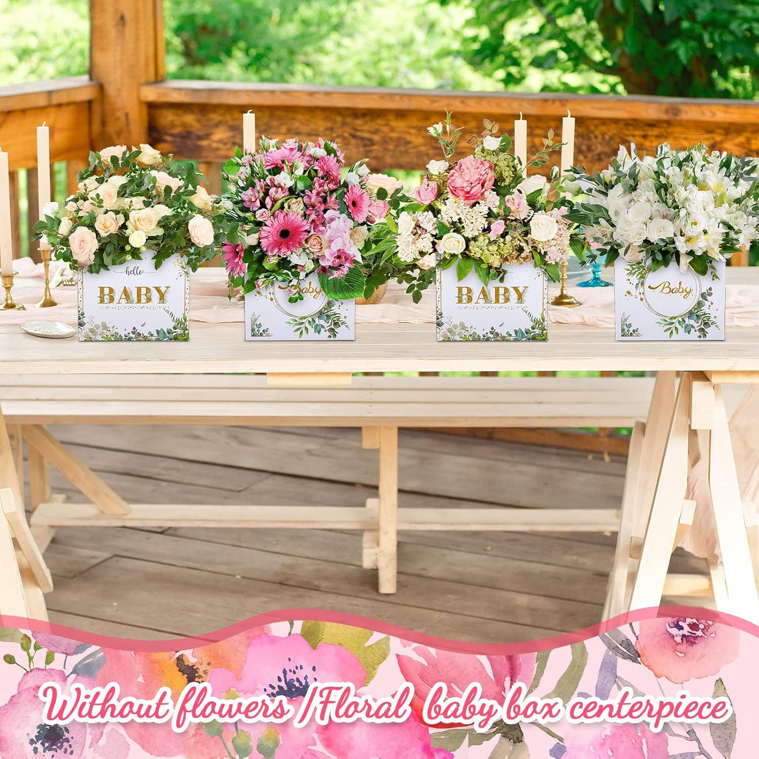 Funrous 6 Pcs Baby Shower Party Decorations Baby Shower Flower Boxes Table Centerpieces Floral Block Holder Table Display for Gender Reveal Birthday Party Flower Arrangement