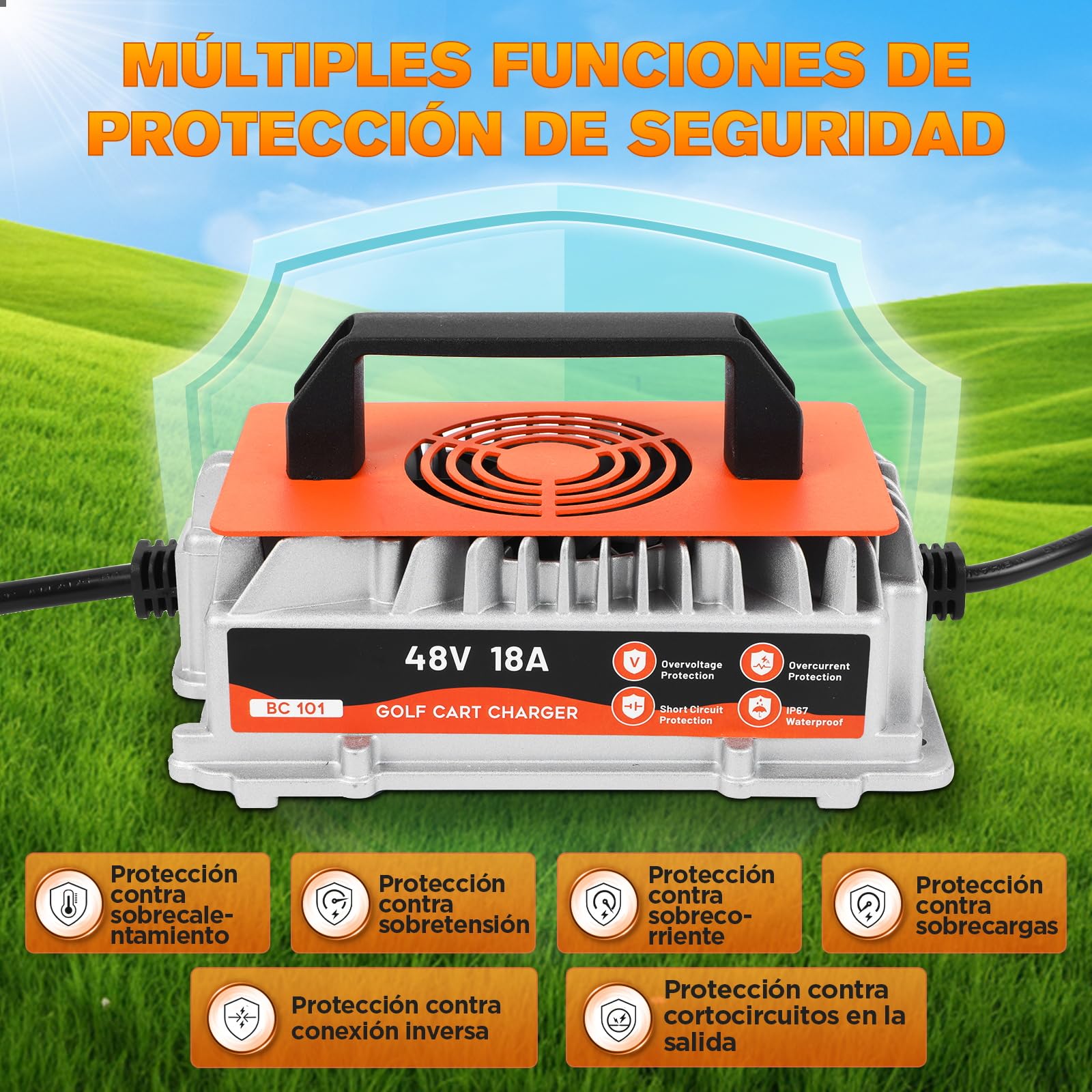 Cargador Inteligente 48V 18A para Carritos de Golf Club Car, Batería Plomo-ácido IP67
