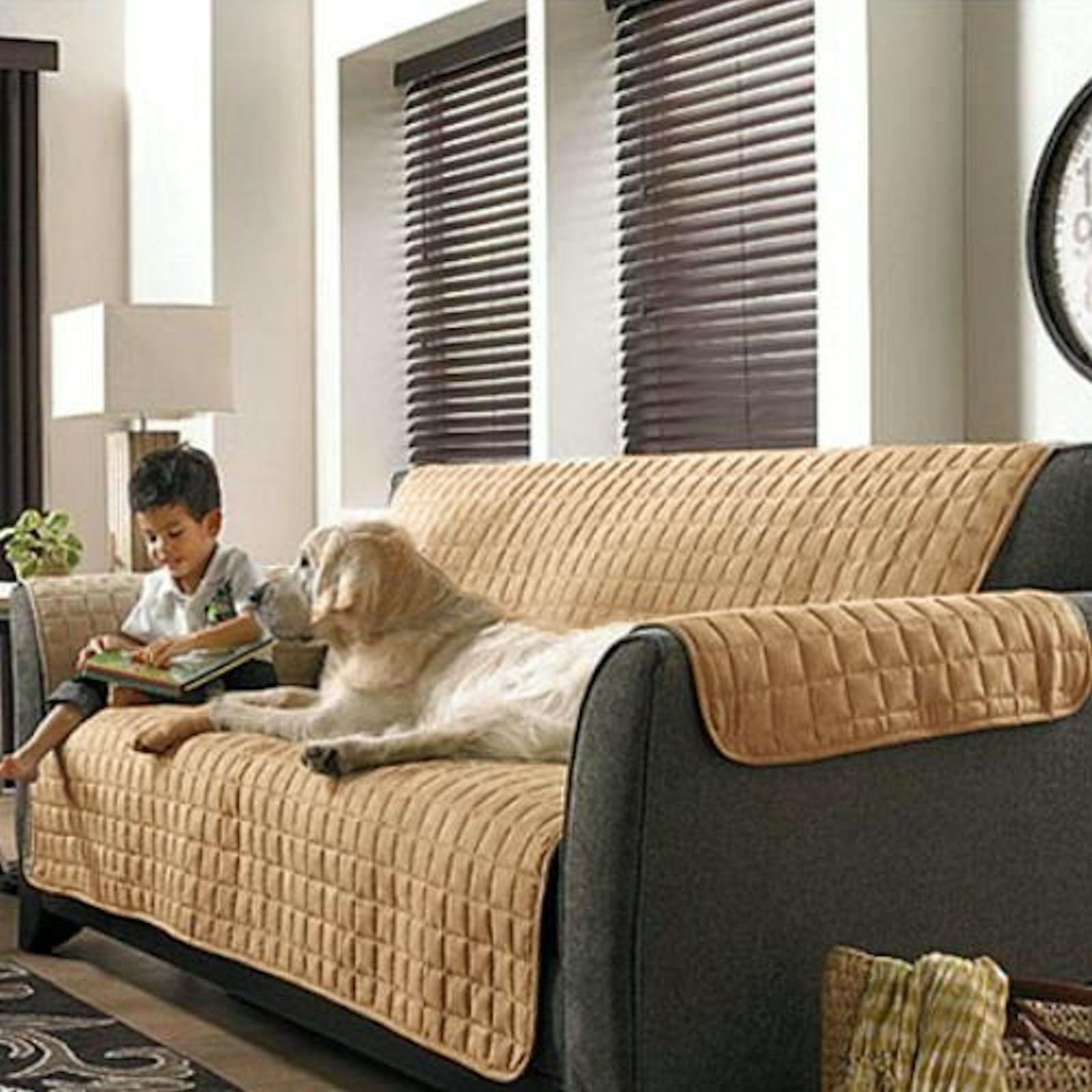 Legacy Decor 2PC Soft Micro Suede Couch Sofa and Loveseat Pet Furniture Slip Covers (Beige)