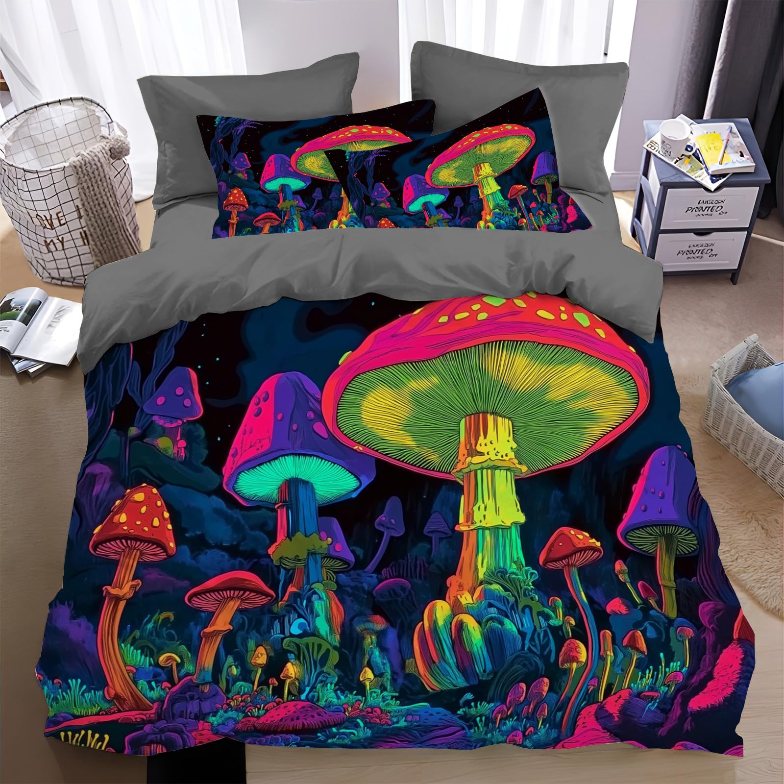 Ensemble de literie champignon 200x200 cm avec motifs de plantes magiques