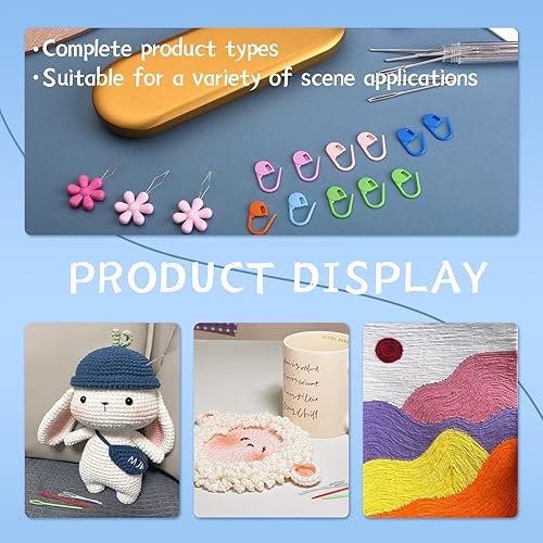 Miniatura 7 de Juego de 55 agujas de hilo coloridas, agujas de tapiz de ojos grandes, kit de agujas de zumbido con agujas romas de ojo grande, agujas de coser de