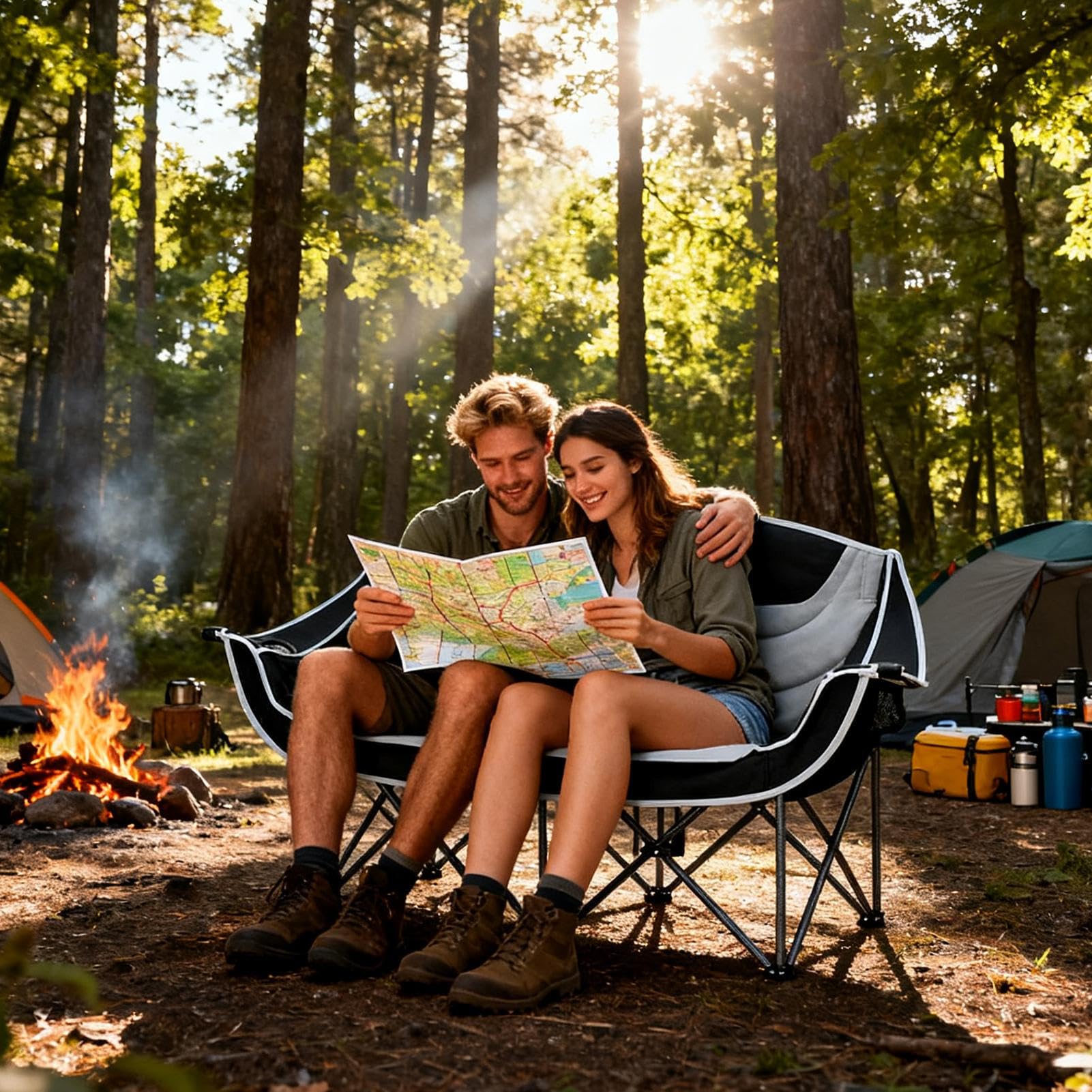 2 Osobowe Krzesło Do Campingu Przenośny Składany Wytrzymały Stołek | Krzesło Turystyczne Z Miękkim Siedzeniem Dla Rodziny, Imprez, BBQ, , Ognisk, Koncertów, Pikników, Stadionów, Widzów,