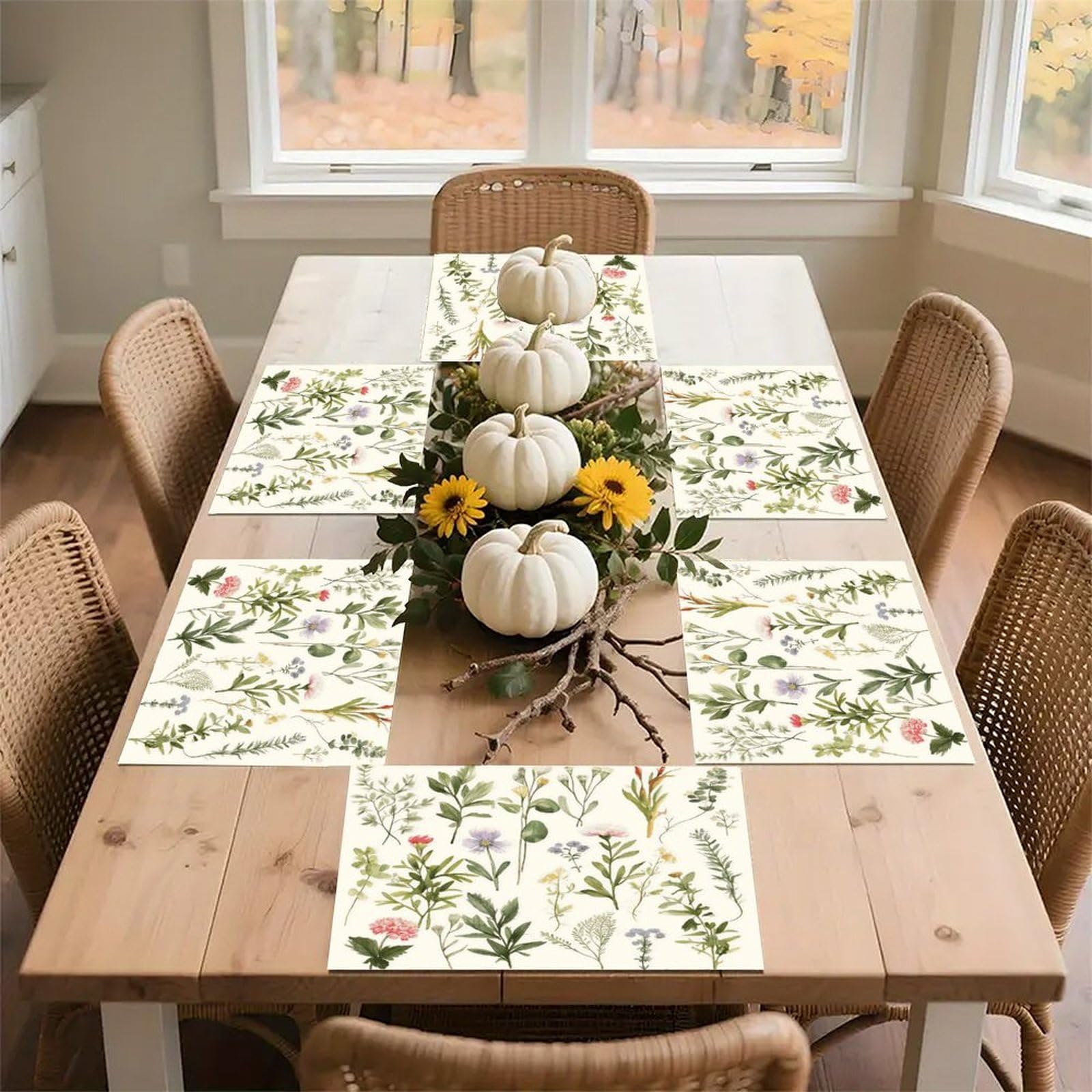 Season Watercolors of Herbs Flowersb Placemats Heat-Resistant Washable Place Mats Anti Slip Dining Table Place Mats Wipeable Dining Table Mats Kitchen Decoration Placemats 17.7’’×11.8’’