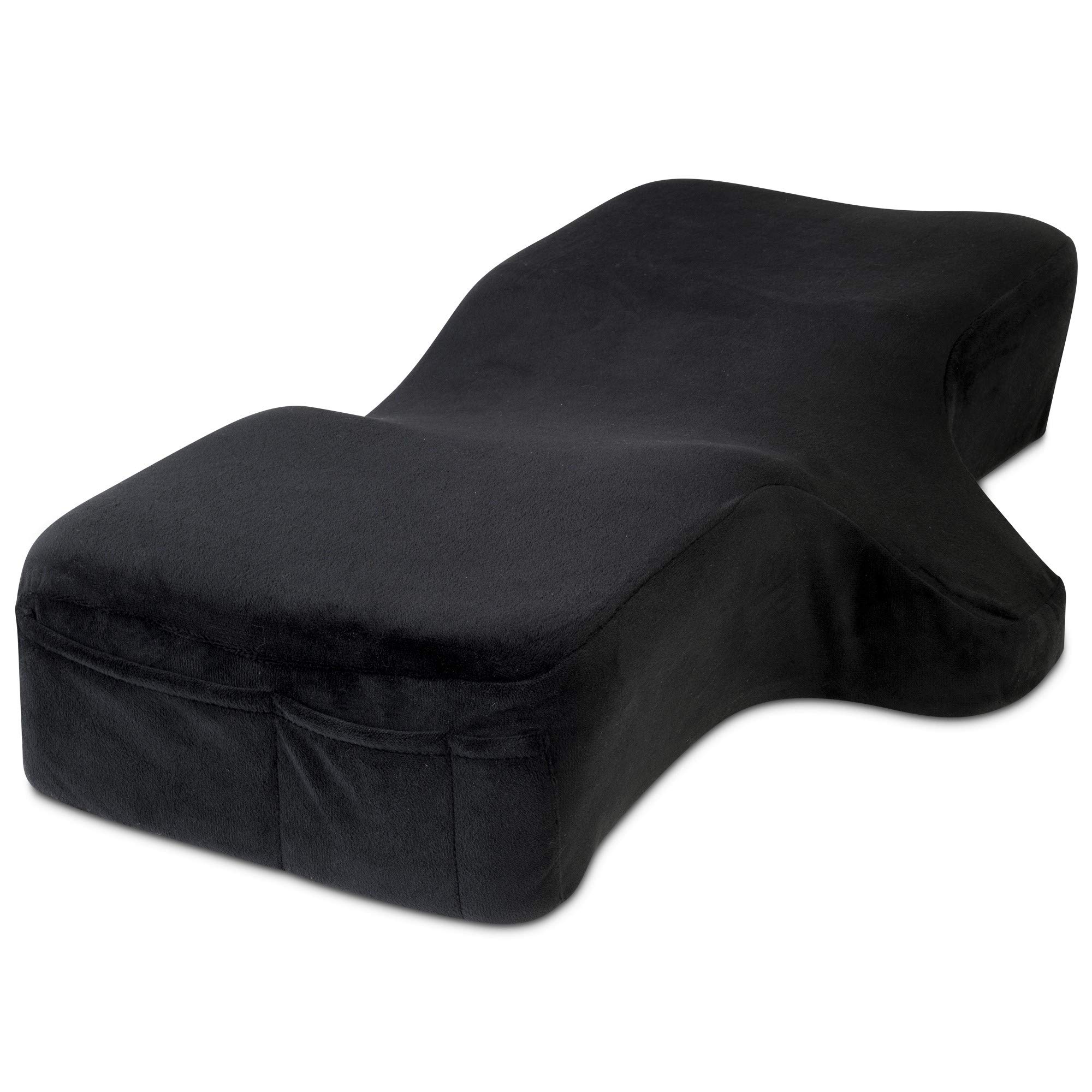 SWIPHTY Firm Orthopedic Neck Support Memory Foam Pillow with Pockets and Soft Velvet Cover and Inner Cotton Case for Sleep Pain and Snoring Ergonomic Shape