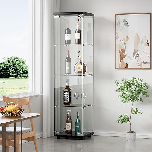 Miniatura 65 de Yoluckea Vitrina de cristal con 3 estantes con 2 puertas, vitrina de cristal transparente para sala de estar, dormitorio, 49.49 x 31.77 x 14.37
