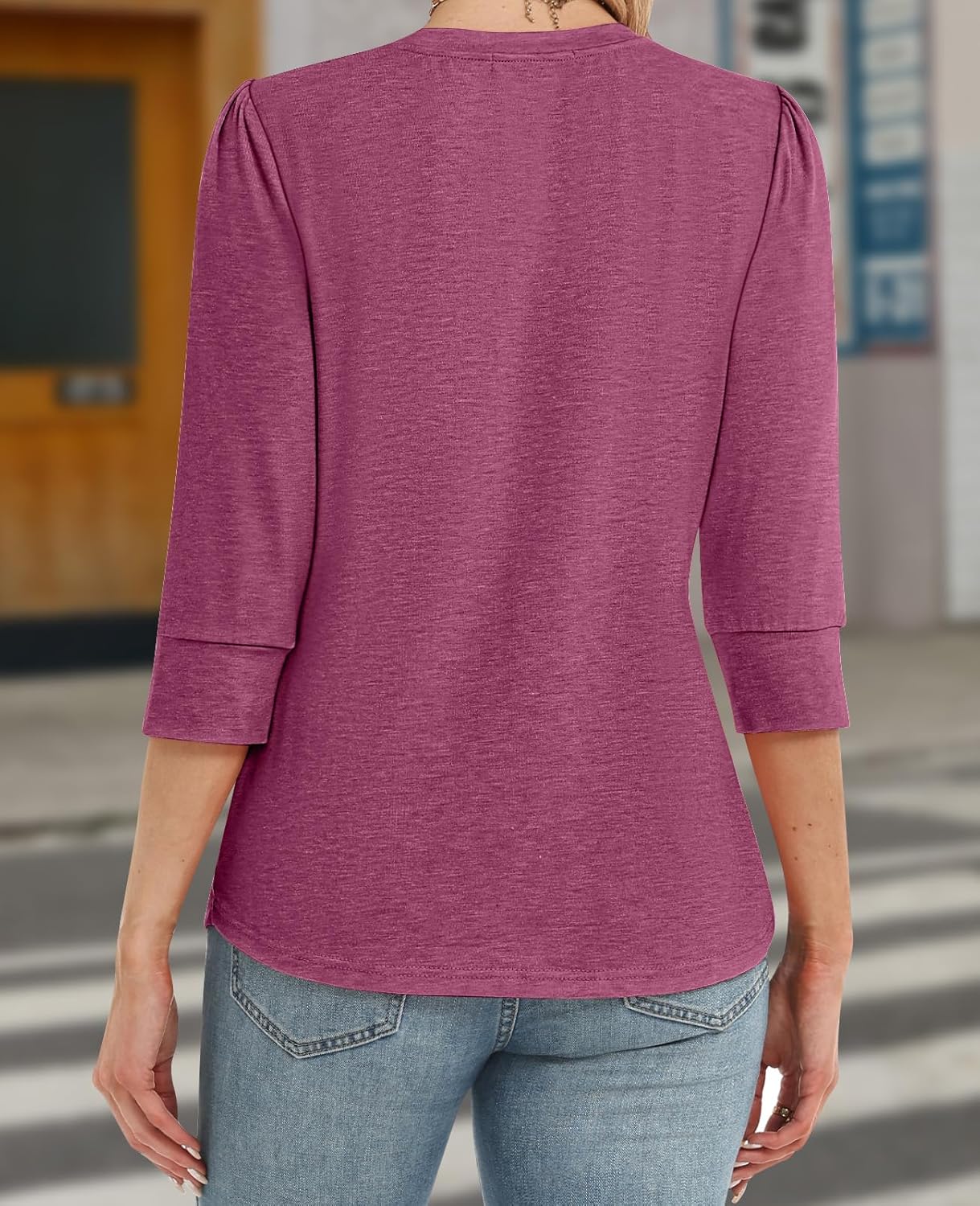 3/4 Length Sleeve Womens Tops Crew Neck Buttons Henley Shirts Tunic T Shirts Loose Fit Work Blouses 2025 Fall Trendy - Image 6