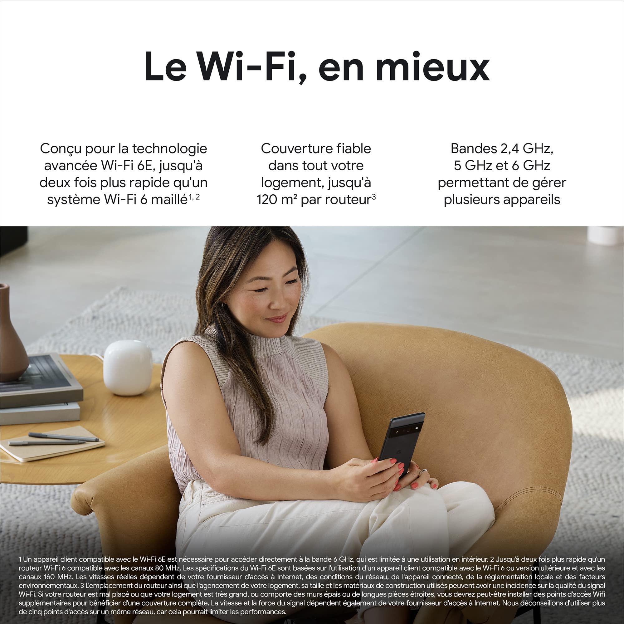 Nest Wifi Pro – Wi-Fi 6E – Système Wi-Fi fiable pour la maison avec un débit rapide et dans chaque pièce – Routeur pour réseau maillé – Neige