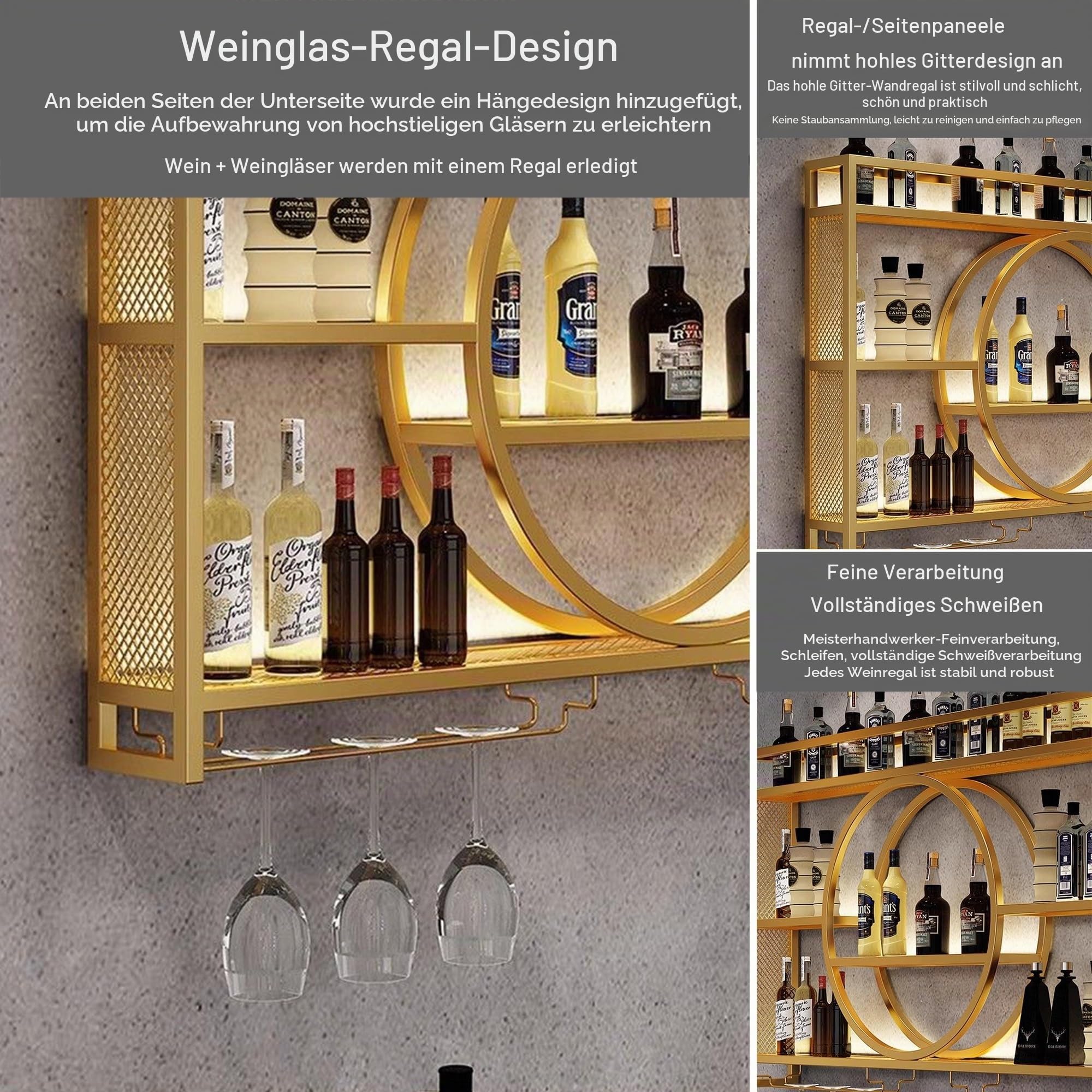 Weinregal Wand Metall Flaschenregal Schmal Wine Rack Bar Regal Wand mit Weinglashalter Getränkeregal Weinständer Esszimmermöbel für Bartheke Wohnzimmer Küche Home Bar(Nero,100cm/39.37in)