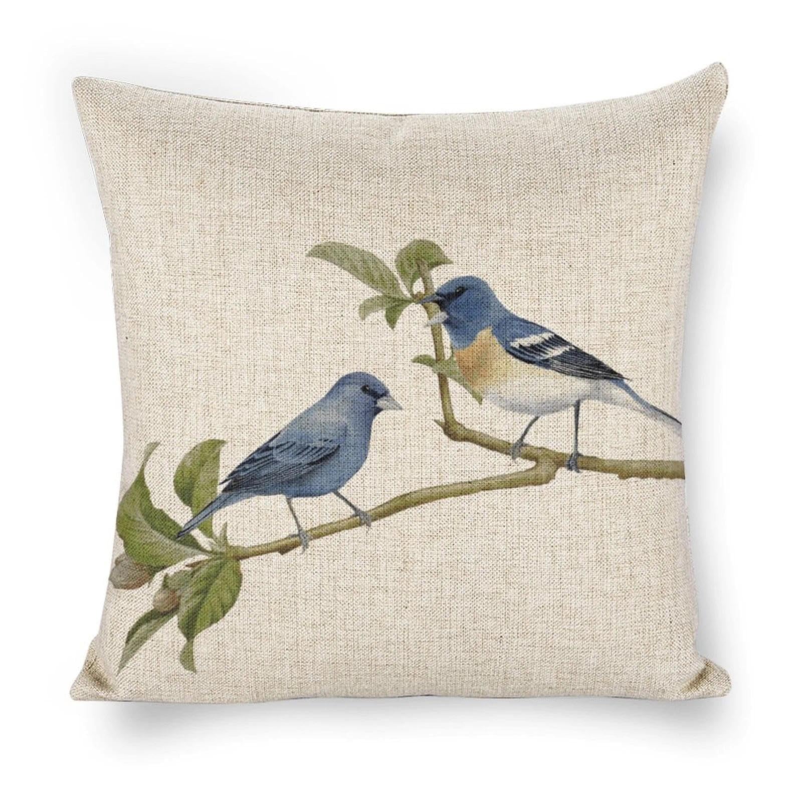 Icotoibabie Linen Throw Pillow Covers 18x18 Bird Watercolor Decorative Pillows for Couch Cushion Sofa Outdoor