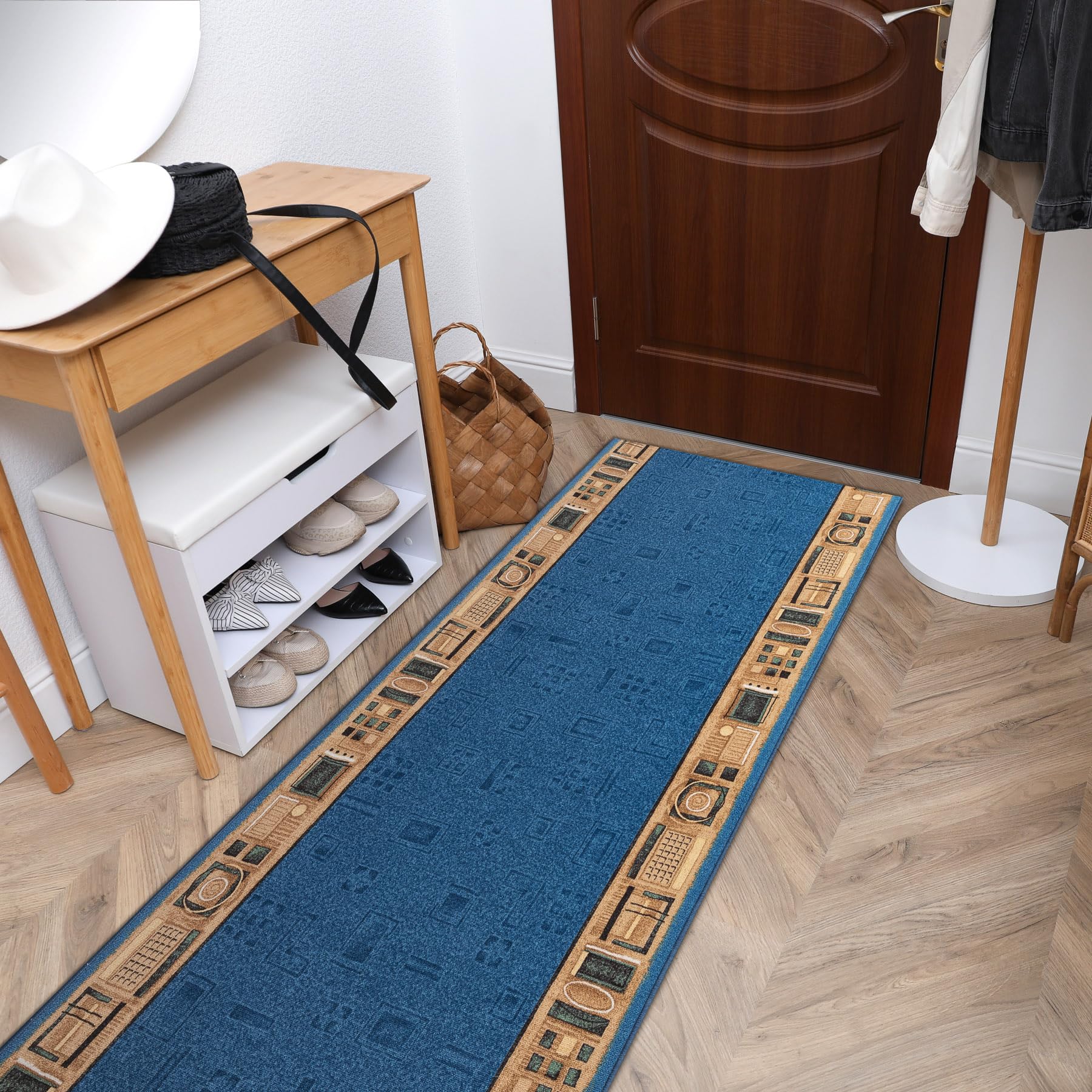 rugsx Passatoia corridoio Jena - Antiscivolo, moderna e resistente, ideale per cucina, soggiorno e ingresso, blu 67x750 cm